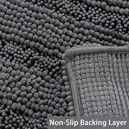 Bathroom Runner Rug Oversize Non-Slip Bathroom Rug Shag Shower Mat Extra Long Chenille Area Rug Grey Striped Bath Mat Runner Kitchen Rugs Washable Bath Mats for Bathroom  Gray  Size 59'' x 20''