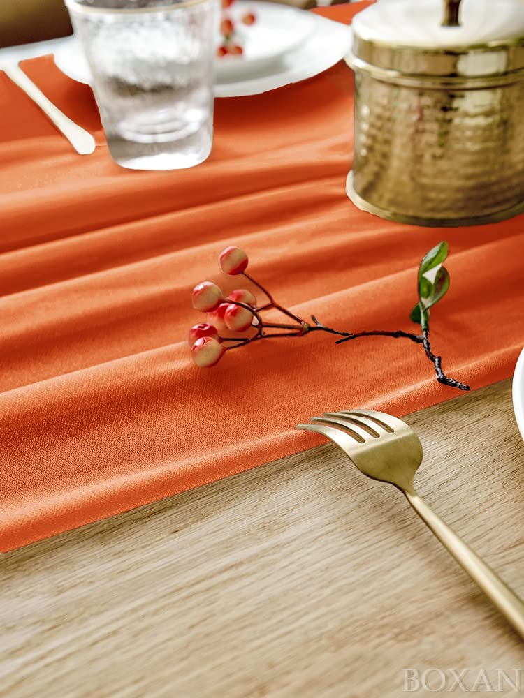 Boxan Gorgeous Burnt Orange Sheer Table Runner 30X120 Inch For Romantic Wedding Decor, Bridal Shower, Birthday Party, Fall Vinta