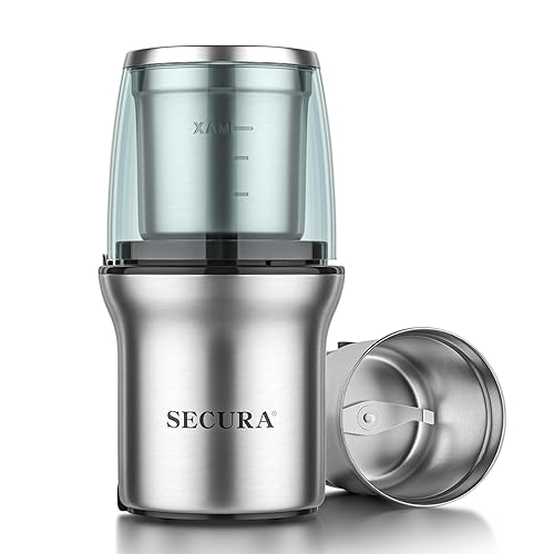 Secura Coffee Grinder Electric  2.5oz/75g Large Capacity Spice Grinder Electric  Coffee Bean Grinder with 1 Stainless Steel Blades Removable Bowl