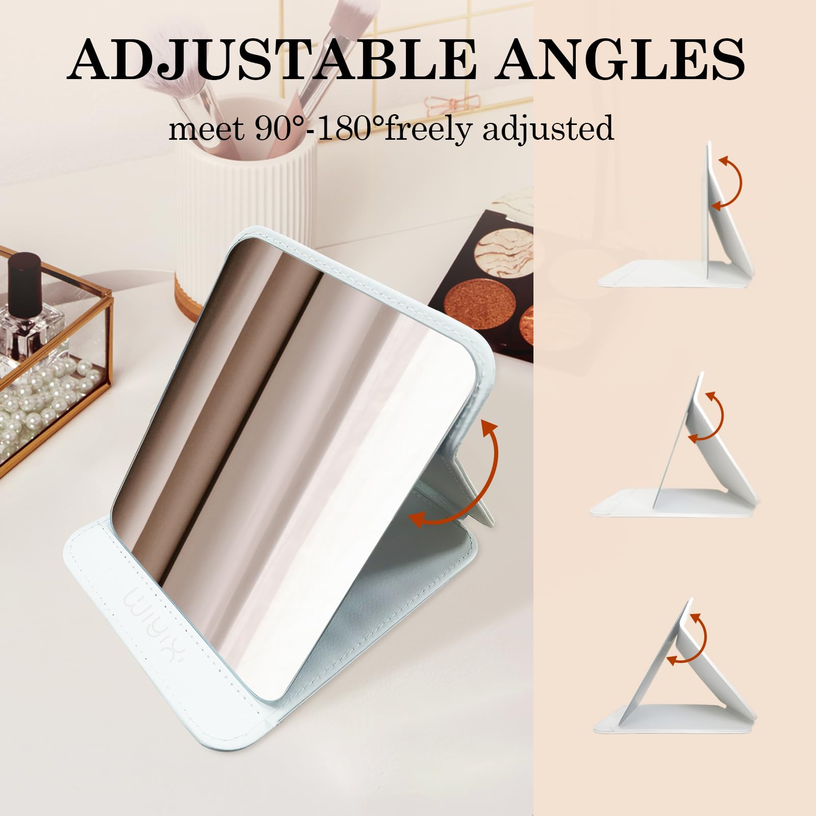 Syhitou Foldable Travel Makeup Mirror, Adjustable Angle Portable Standing Vanity Mirror, Compact Pu Leather Design For Home/Camp