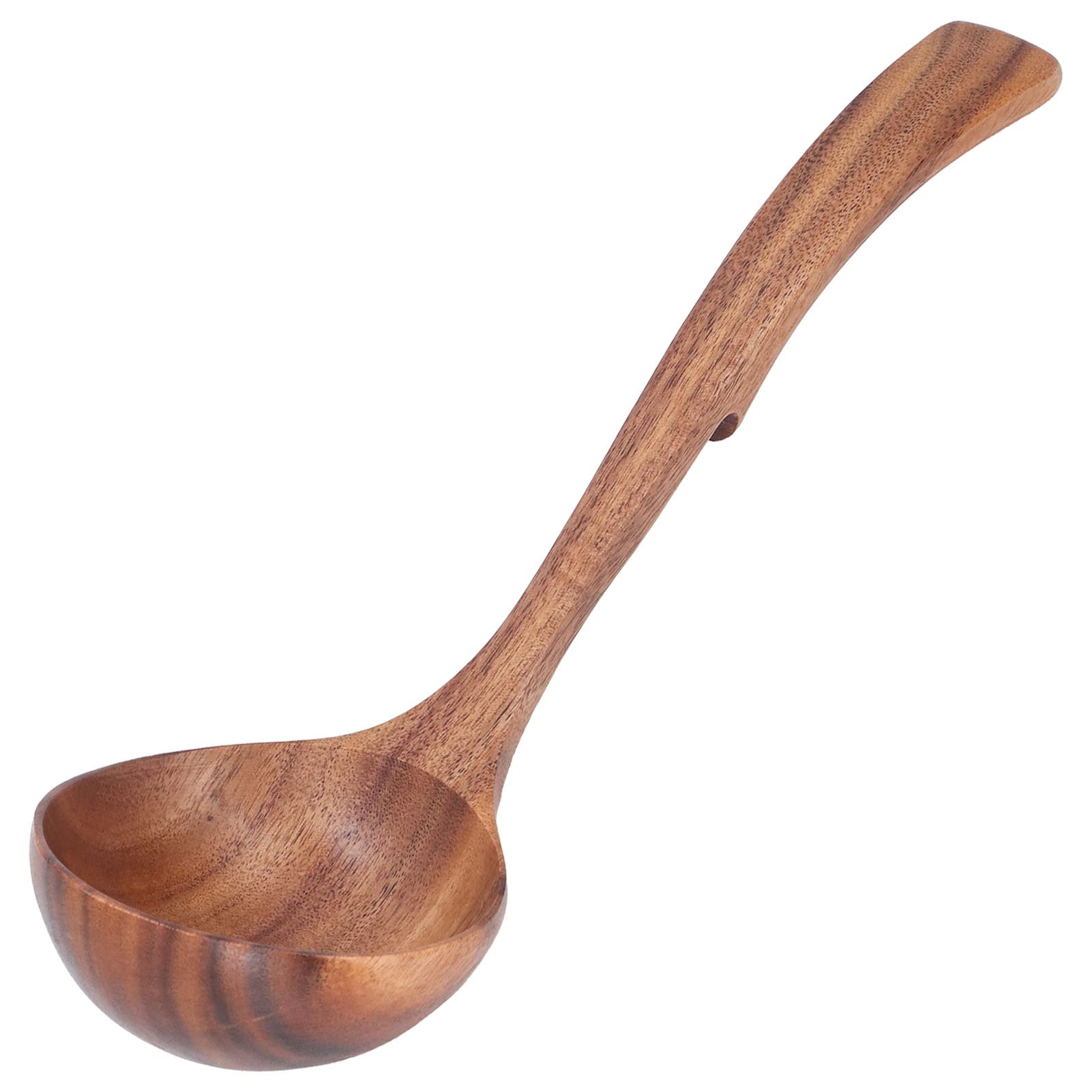 Mingzhe Handcrafted Wooden Ladle Beautiful Porridge Spoon for Cooking 1 Pc Kitchen Essential (Large curved hook spoon)