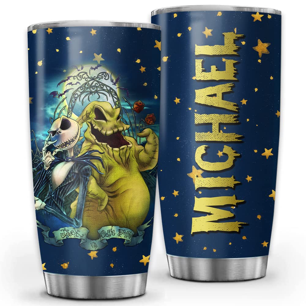 Personalized Jack 0Ogie Bo0Gie Nightmare Halloween Night Tumbler With Lid, Halloween Gifts Before Christmas Movie Stainless Stee