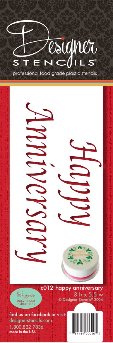 Designer Stencils Happy Anniversary Cake Stencil, Beige/Semi-Transparent