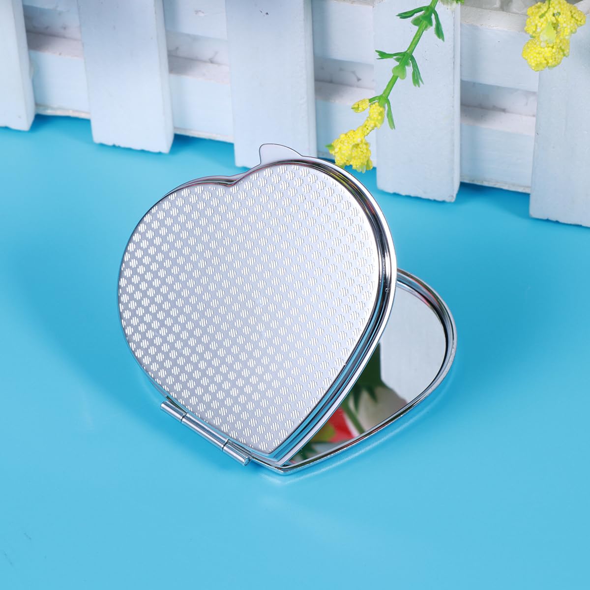 Ultnice Folding Compact Pocket Makeup Mirror Double Sided Handbag Purse Heart Shape Mirror Silver