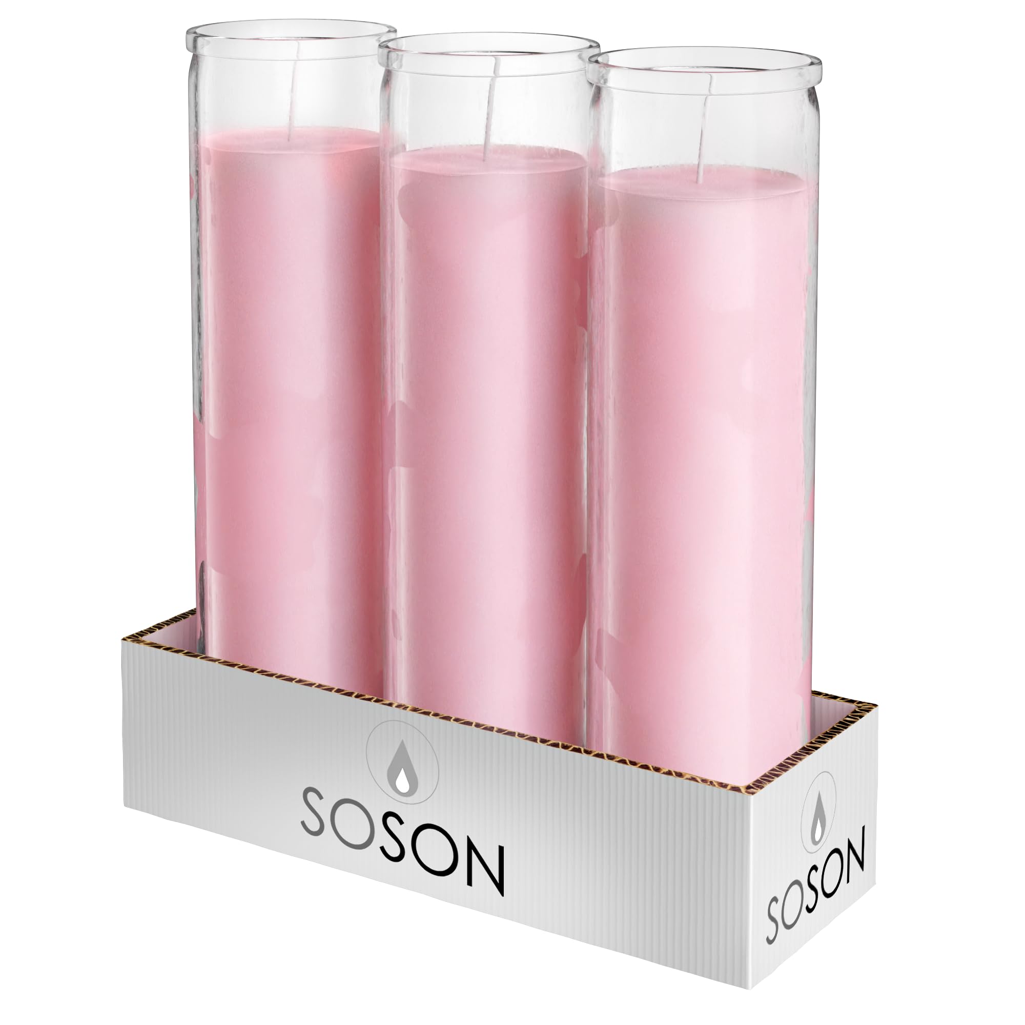 Simply Soson 2x8 inch Pink Devotional Candles in Glass Jar - 3 Pack - 90 Hours - Prayer Candle - Tall Pillar Candles for Religio