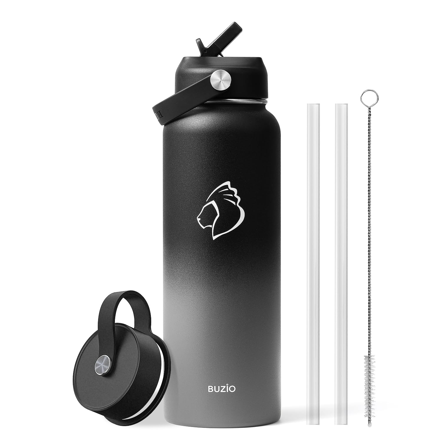 Buzio Insulated Water Bottle With Straw Lid And Flex Cap, 40Oz Modern Double Vacuum Stainless Steel Water Flask, Cold For 48 Hrs