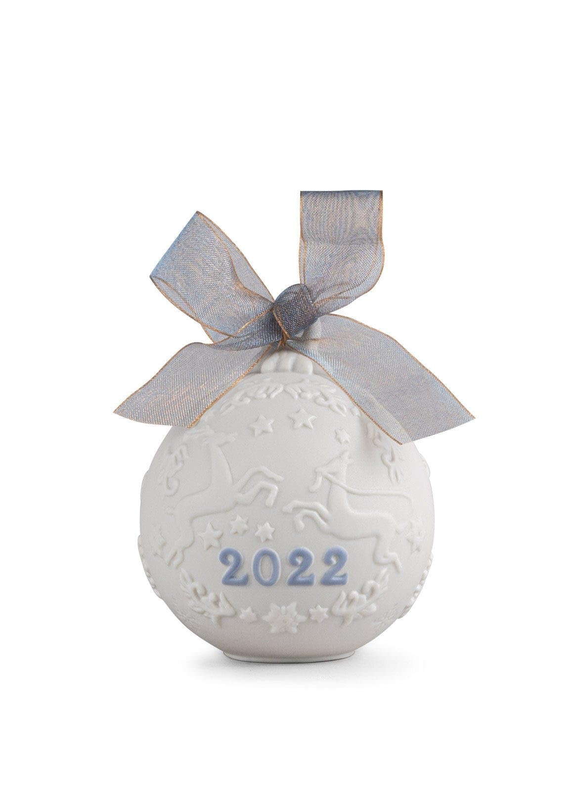 LLADR   Christmas Ball 2022 Blue. Decorative Ornament in Matte Porcelain with Blue Details. Porcelain Christmas Ball