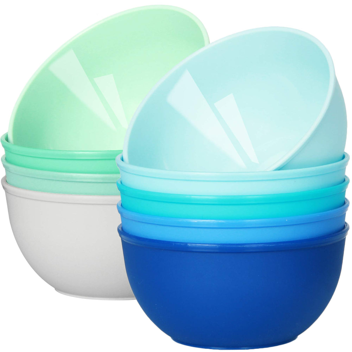 Youngever 9 Pack 10 Ounce Plastic Bowls, Kids Plastic Bowls, Set Of 9 (9 Coastal Colors)