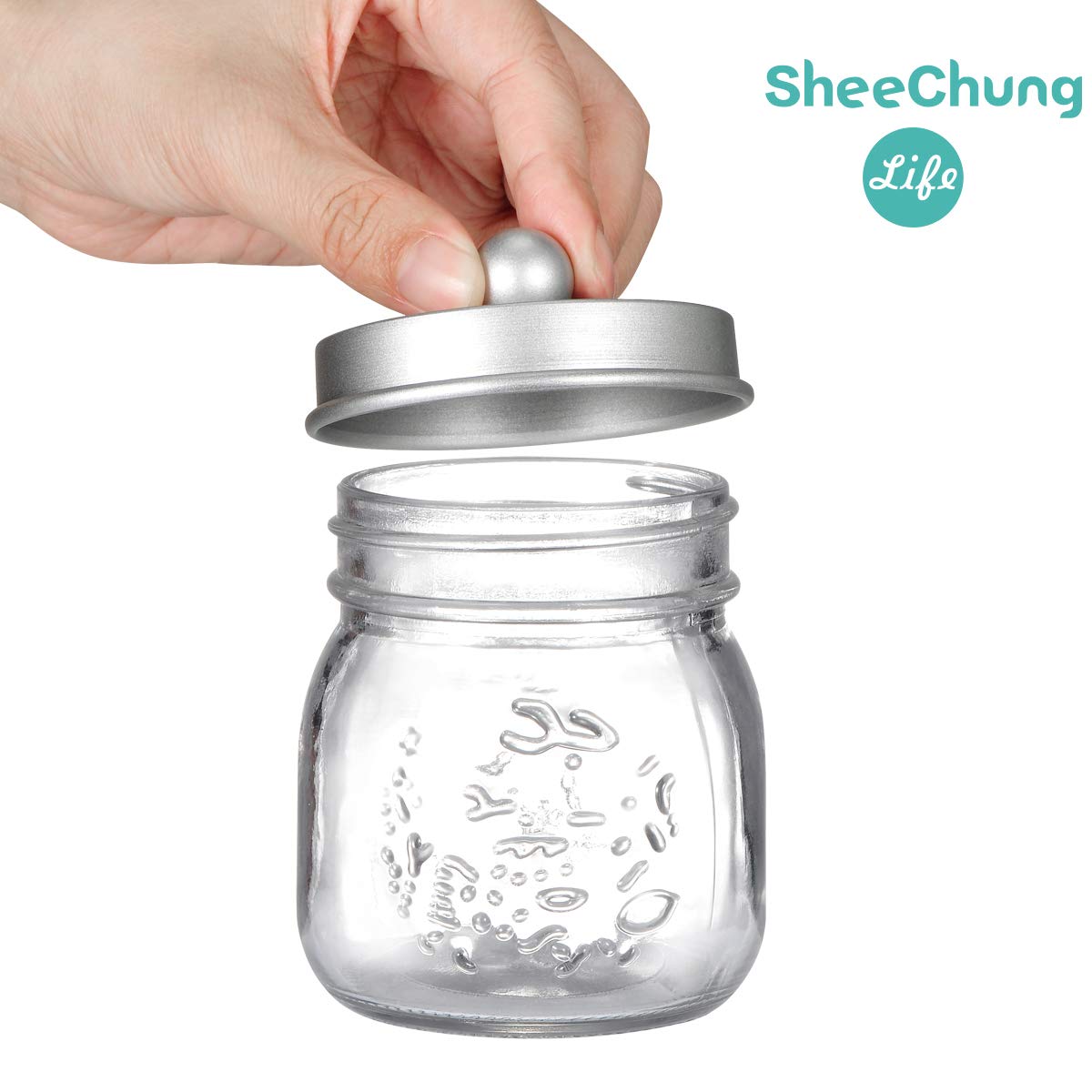 Apothecary Jars Set,Mason Jar Decor Bathroom Vanity Storage Organizer Canister,Premium Quality Glass Qtip Holder Dispenser For Q