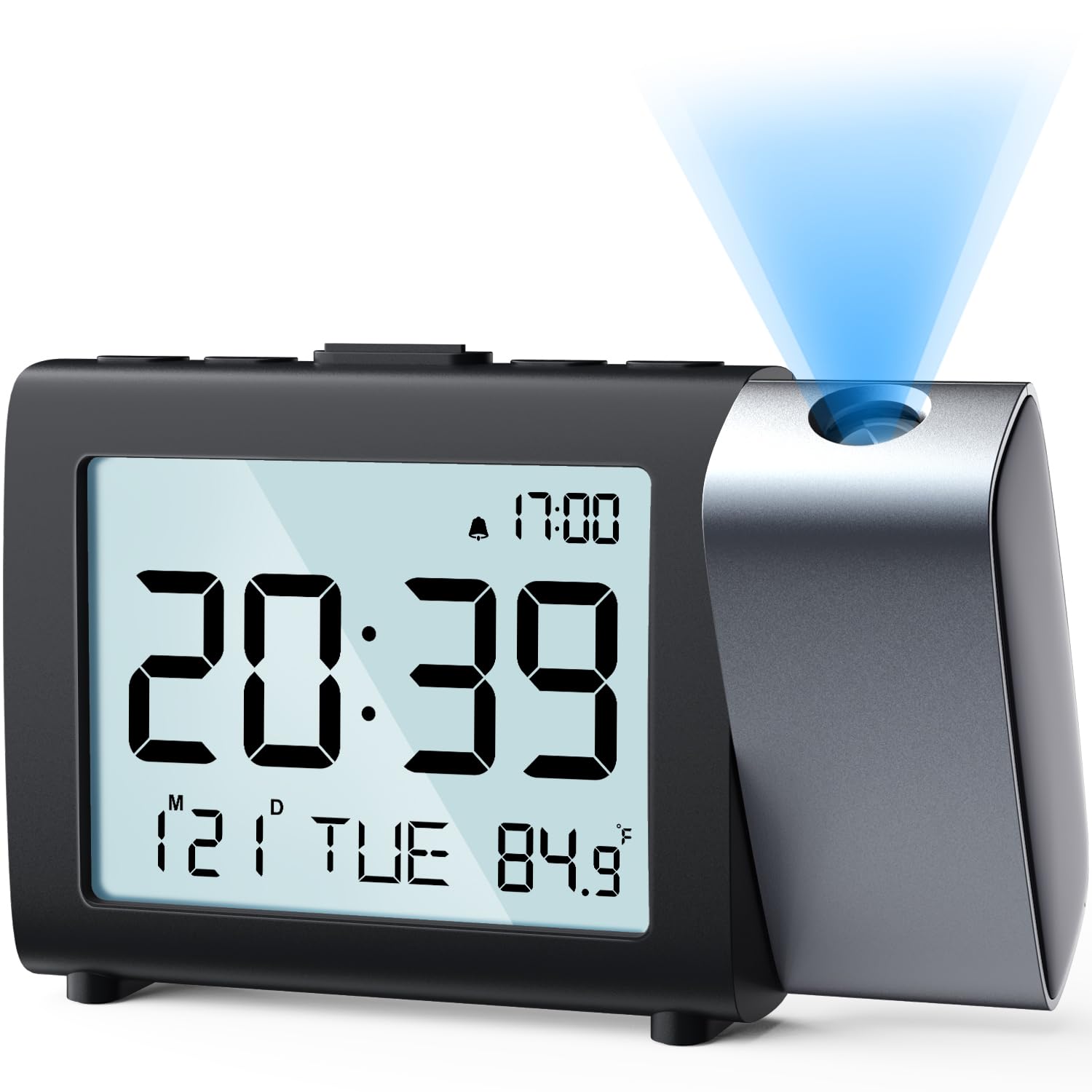 Meesmeek Projection Alarm Clock For Bedroom: Digital Lcd Clock With Temperature Date Snooze 12/24H And Weekend Mode, Easy Set Di