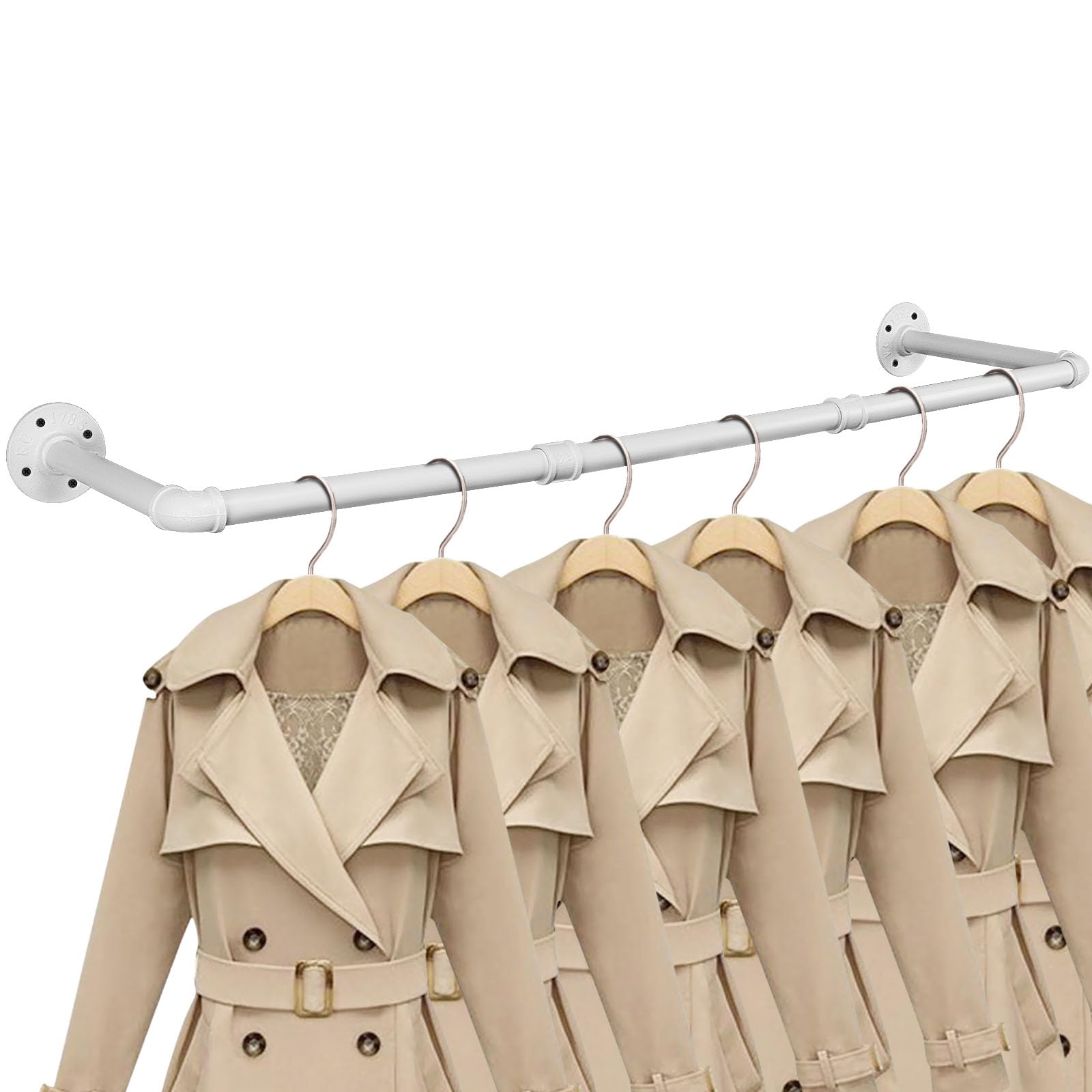 Jeasor Industrial Iron Pipe Clothes Hanging Bar Diy Wall-Mounted Garment Rack Heavy Duty Clothing Rack For Bedroom, Laundry Room