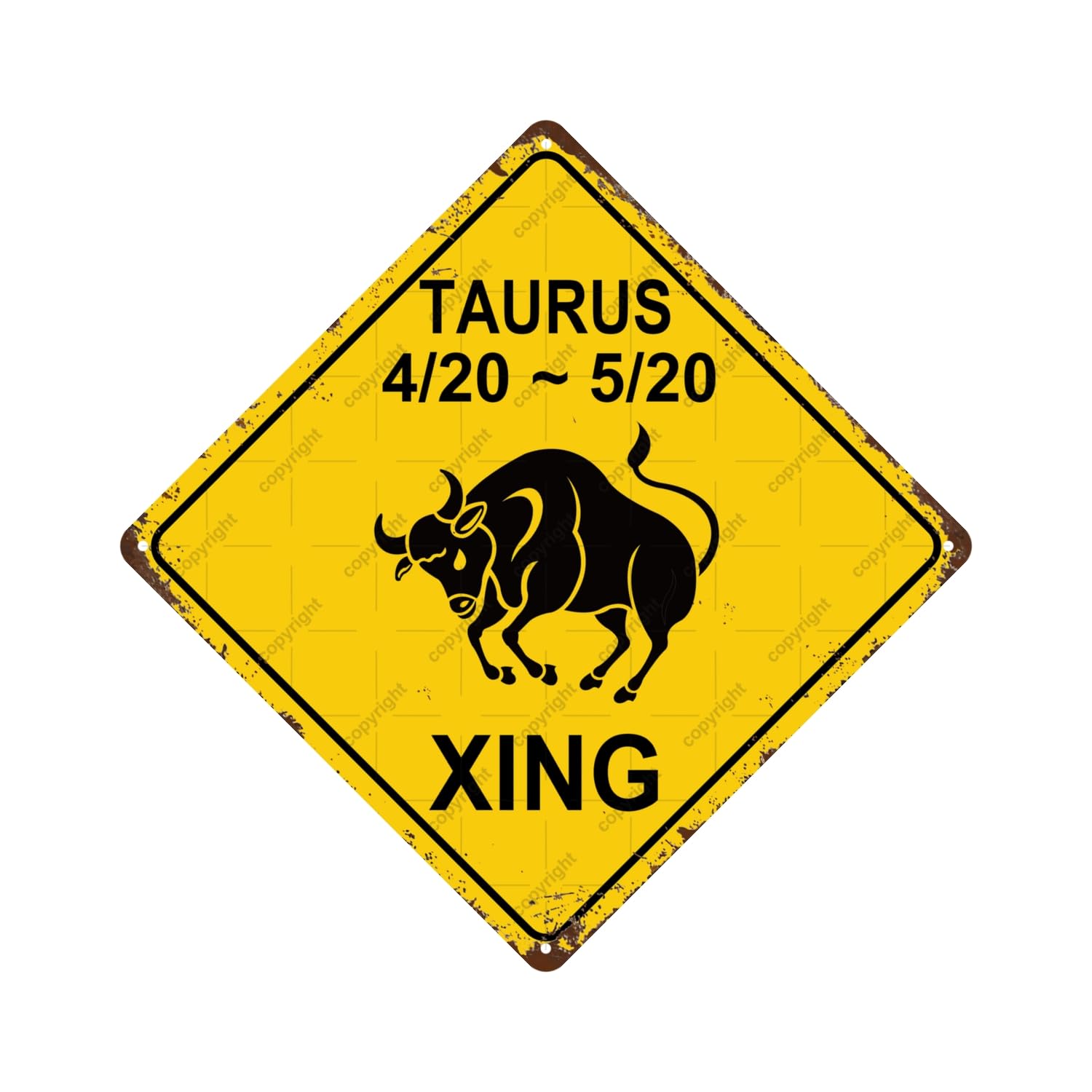 Taurus Animal Zodiac Sign Cross Xing Vintage Metal Tin Sign, Home Decor, Room Decor, Wall Decor, Bathroom Decor, Bar Decor, Cafe