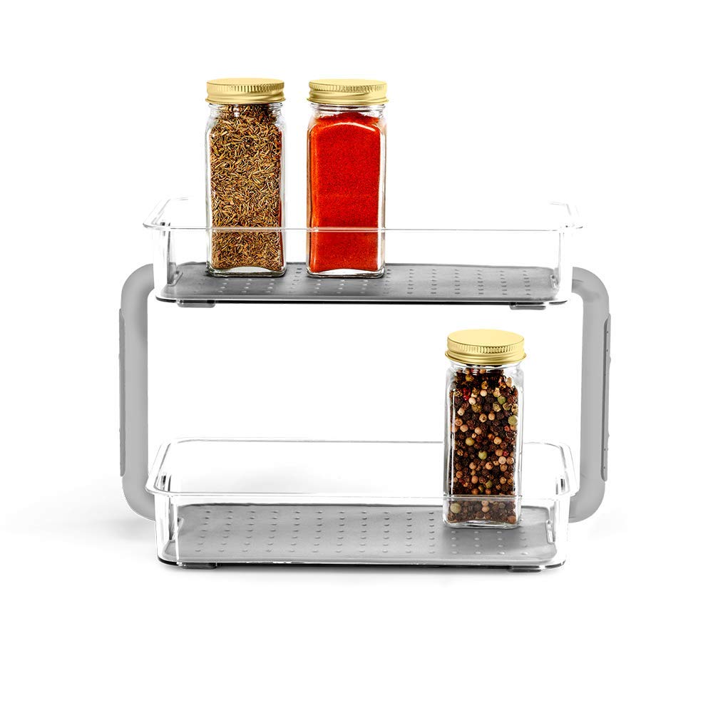 madesmart Two Level Spice Organizer-Cabinet Collection Maximizes Vertical Space, Removable Soft-Grip Lining, Dual Handles &BPA-F