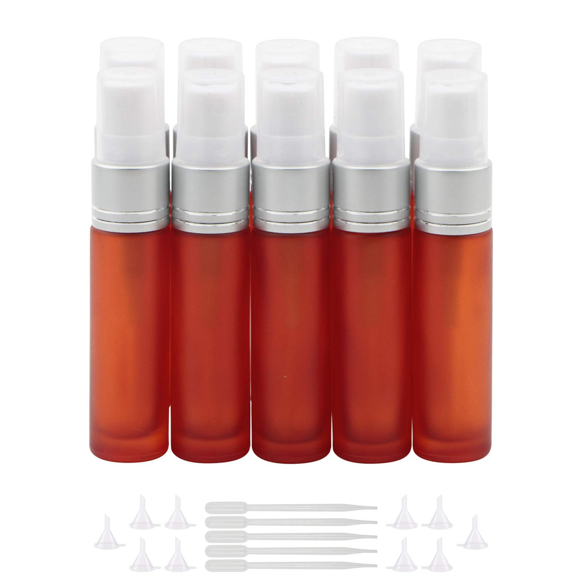 Newzoll 10Ml Frosted Orange Glass Spray Bottles With 10 Funnels 5 Pipettes, Small Fine Mist Sprayer Bottles Vials Tube Container