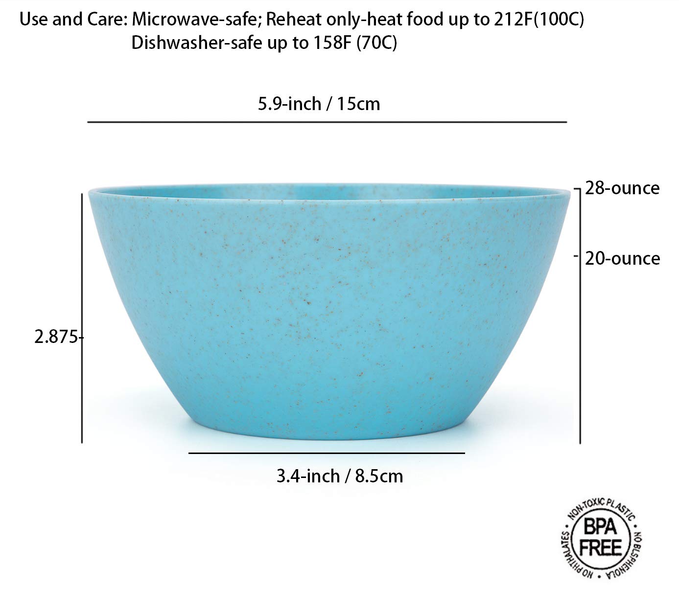 Yalin Wheat Straw Lightweight Pp Bowls,28 Oz Unbreakable Cereal Bowls,For Rice And Soup,Dishwasher And Microwave Safe(Multi Colo