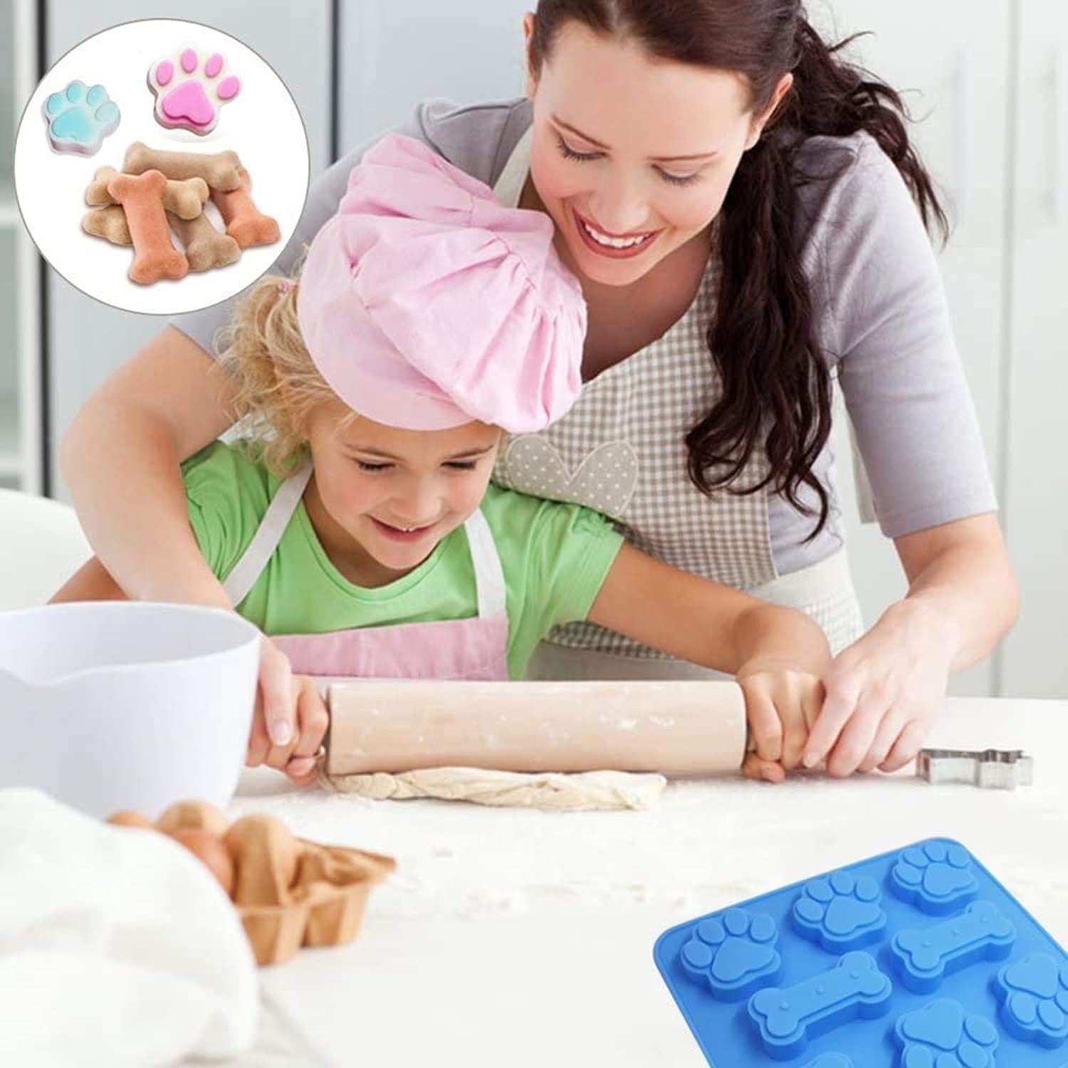 2-Pack Silicone Puppy Treat Molds, Puppy Dog Paw And Bone Cookie Cutters Baking Molds For Chocolate, Candy, Jelly, Biscuits, Cub