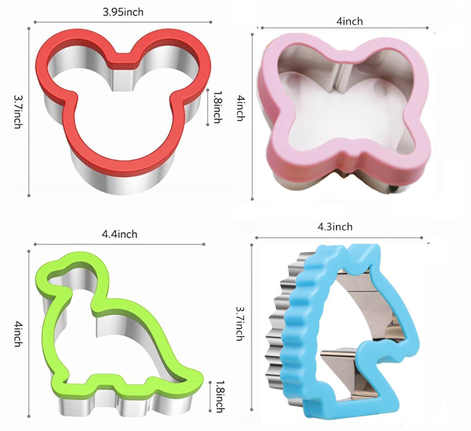 HiHITAOO Sandwich Cutter Set - 13 Multicolor Fruit & Food Shaped Cutters, Stainless Steel, Various Sizes - Butterfly, Dinosaur, Unicorn