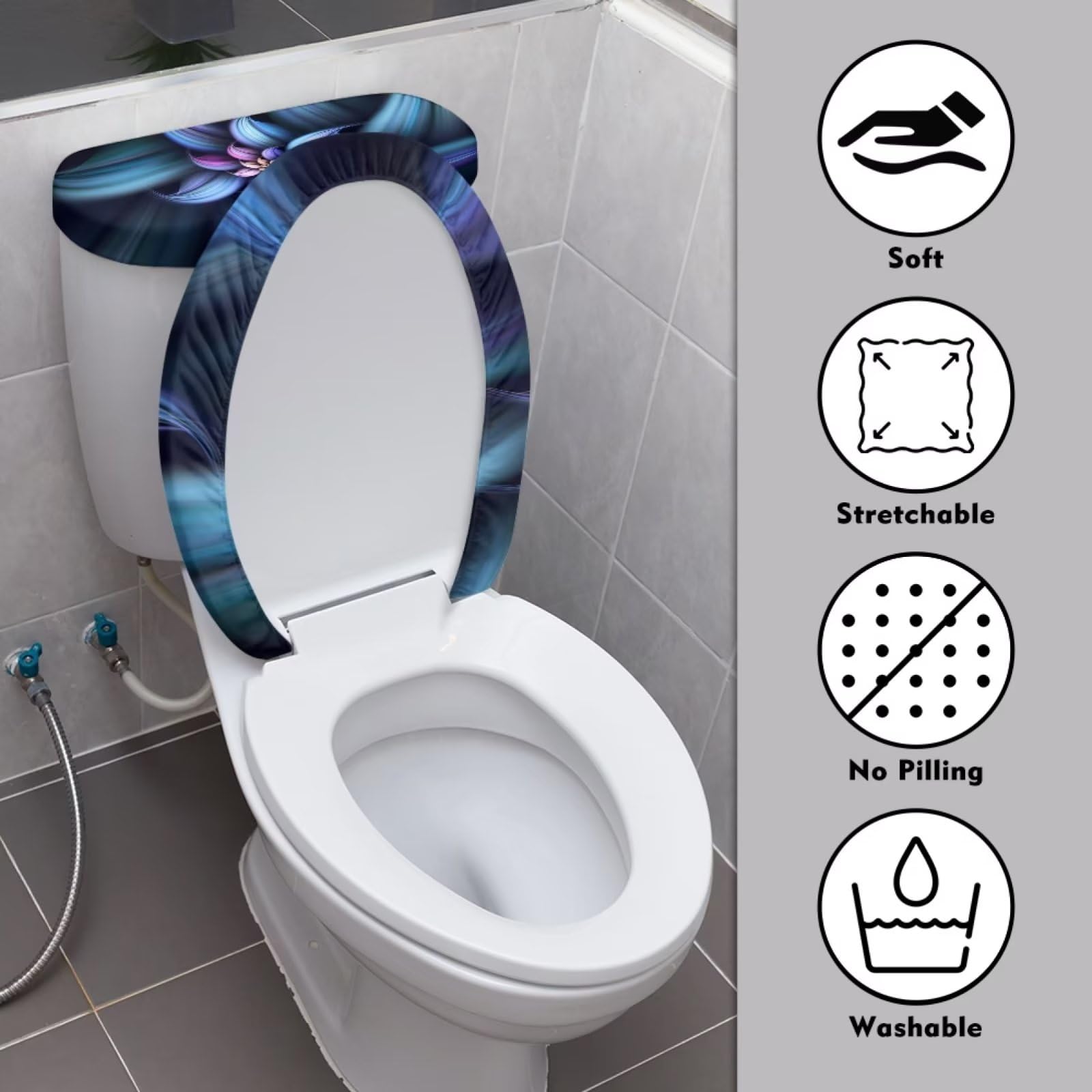 Kuiforti Abstract Flowers Toilet Lid Cover Set Of 2,Art Floral Print Toilet Lid Seat Cover Fabric Set,Novelty Gifts Fits Most Ro
