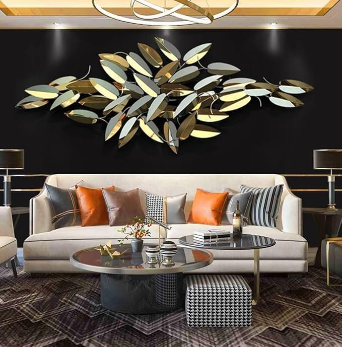 Zove Modern Golden Steel Leaf Sculpture Wall Decor For Living Room Metal Wall Decor For Bedroom, Drawing Room, Hotel, Restaurant