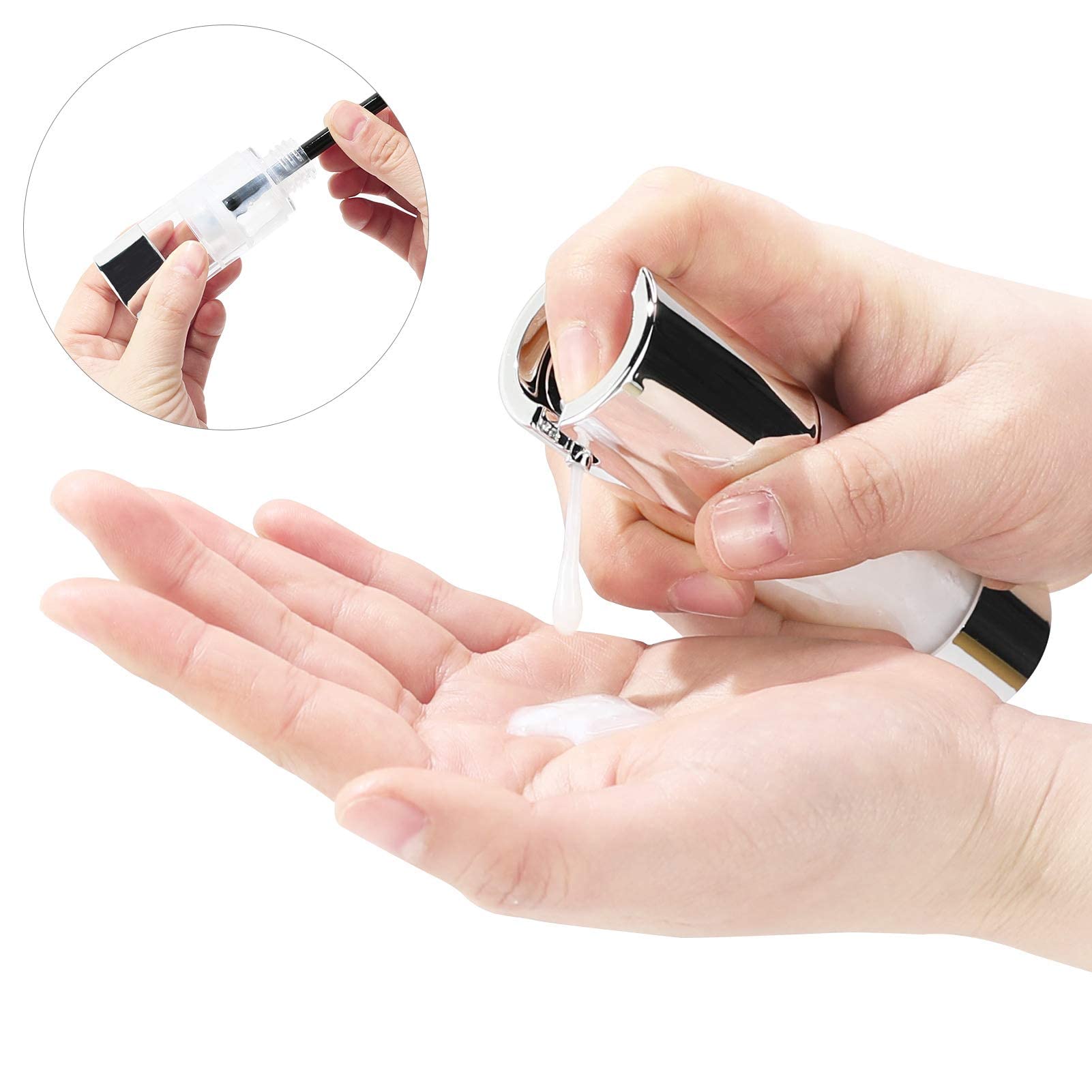 Longway Silver Airless Cosmetic Cream Pump Bottle Travel Size Dispenser Refillable Containers(1Oz/30Ml,Pack Of 6)