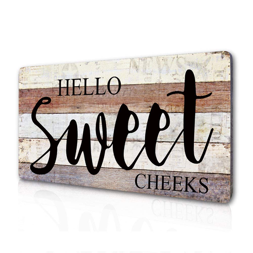 Bathroom Decor Wall Art Funny Bathroom Decor Signs-Hello Sweet Cheeks-Wood Plaque Sign Home Decor 16 by 8