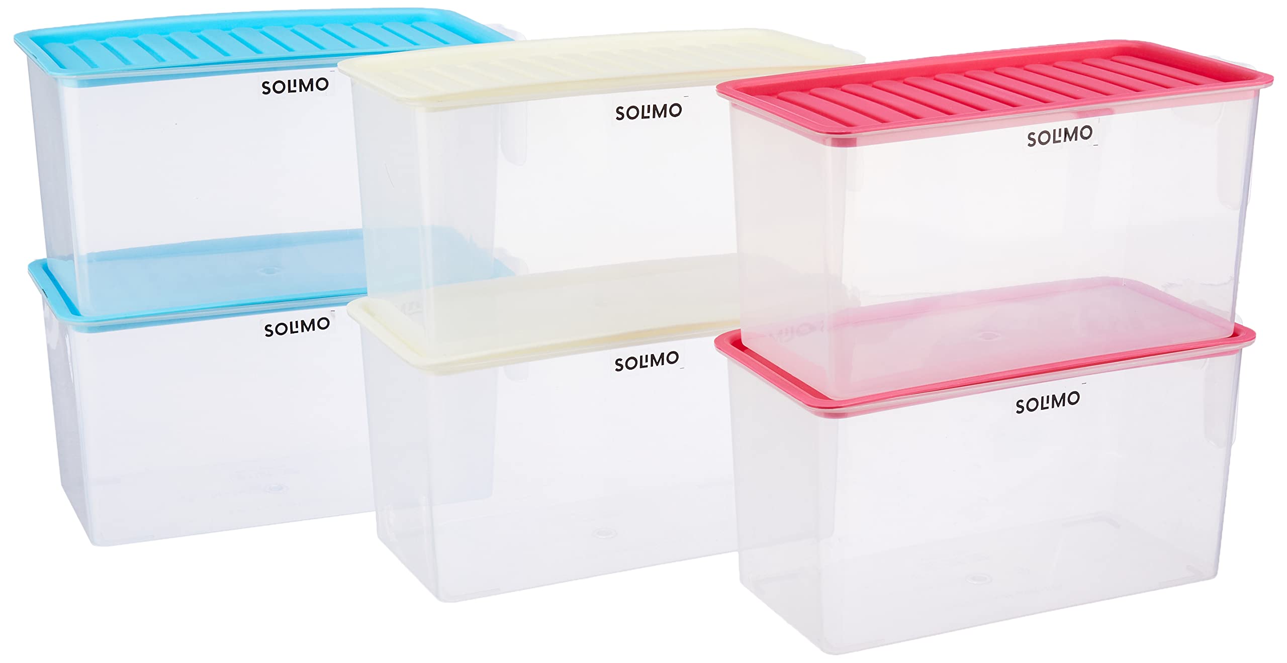 Amazon Brand  Solimo Solimo Plastic Airtight Storage Containers With Handle| Fridge Storage Container | Set Of 6 | 5000Ml Each,