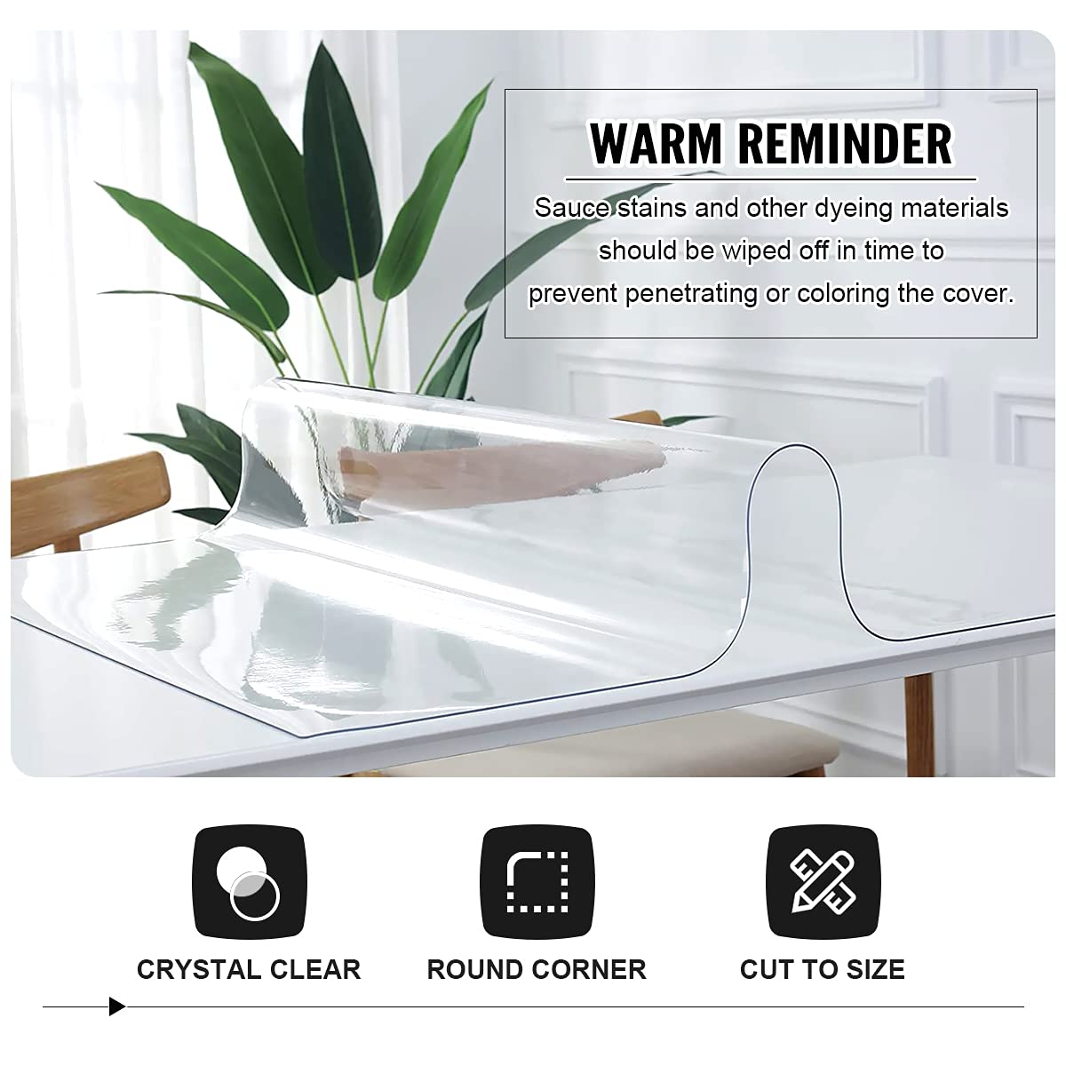 Royhom Clear Table Cover Protector 2mm Thick 48 x 36 Inch Clear Table Protector for Dining Room  Plastic Table Cover  Clear Vinyl Tablecloth Protector Waterproof Oil-Proof