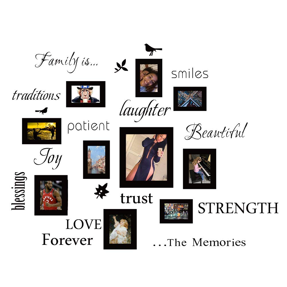 Fufibwoesan Wall Decal With 10 Photo Frames Wall Sticker Diy Removable Vinyl Family Lettering Sayings Wall Decor No English Alph