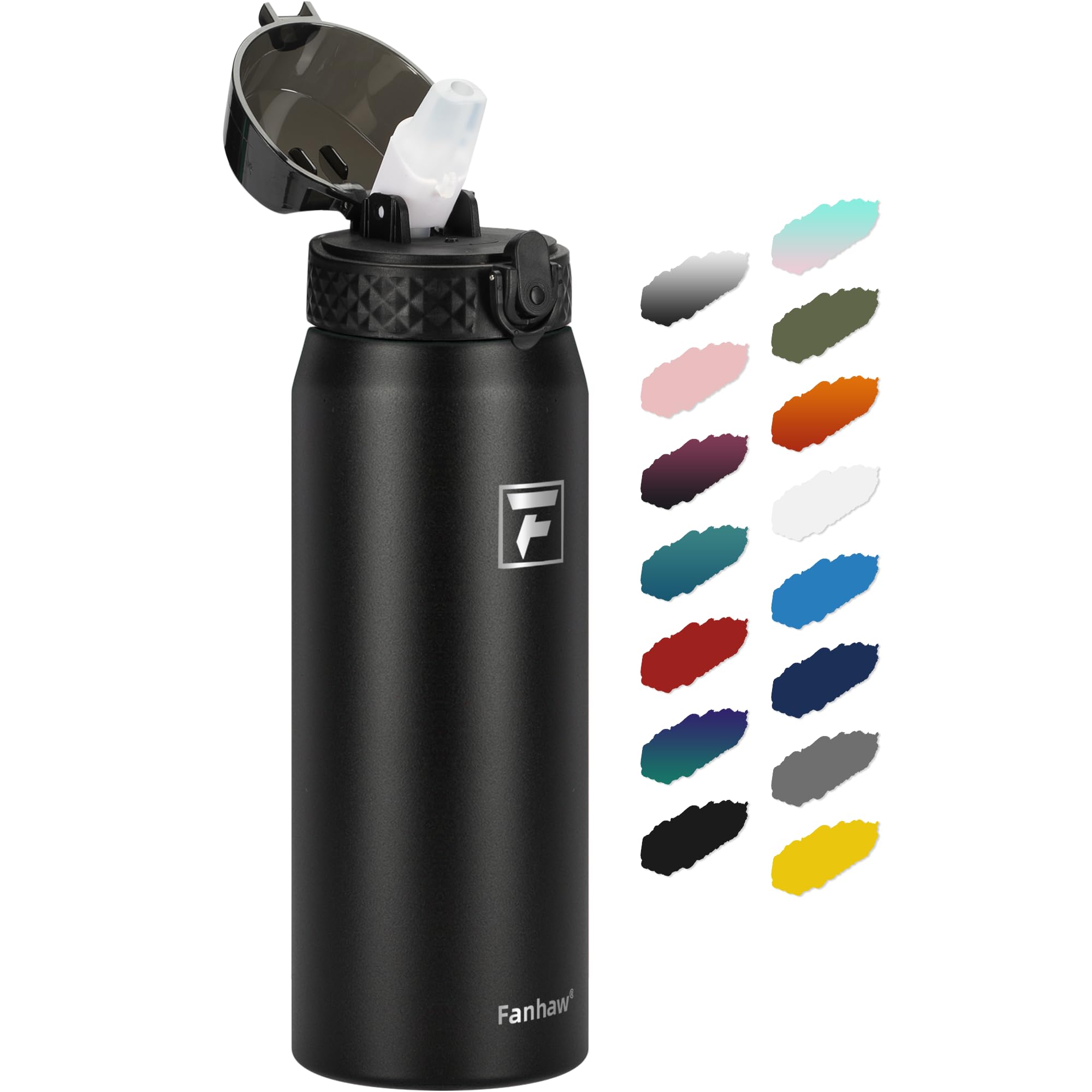 Fanhaw 24 oz Insulated Stainless Steel Water Bottle with Straw Lid, Leakproof & Anti-Dust Sports Bottle for Kids, Women & Men (B