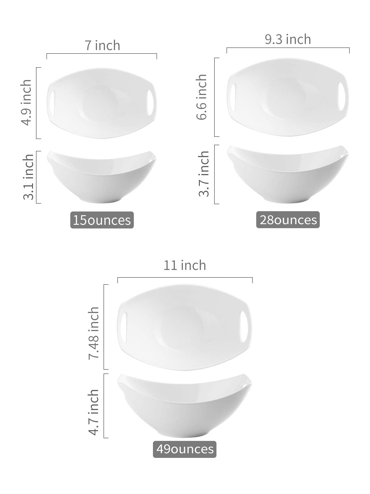 Lauchuh Serving Bowls With Handles, Porcelain Serving Dishes White Nesting Bowls Mixing Bowl Set Salad Bowls For Entertaining, P
