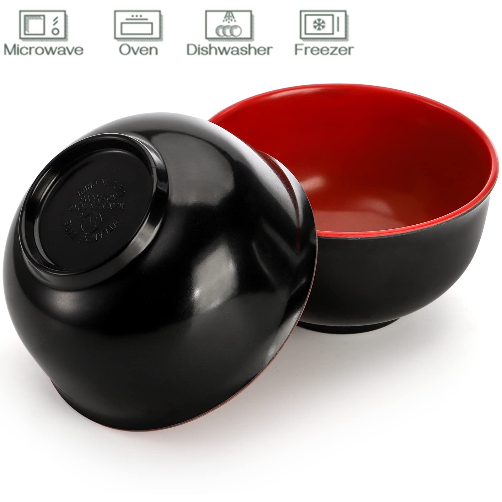 Lyellfe Set Of 10 Miso Soup Bowl With Spoon, Restaurant Quality Melamine Cereal Rice Bowl, 16 Oz Unbreakable Japanese Dinnerware