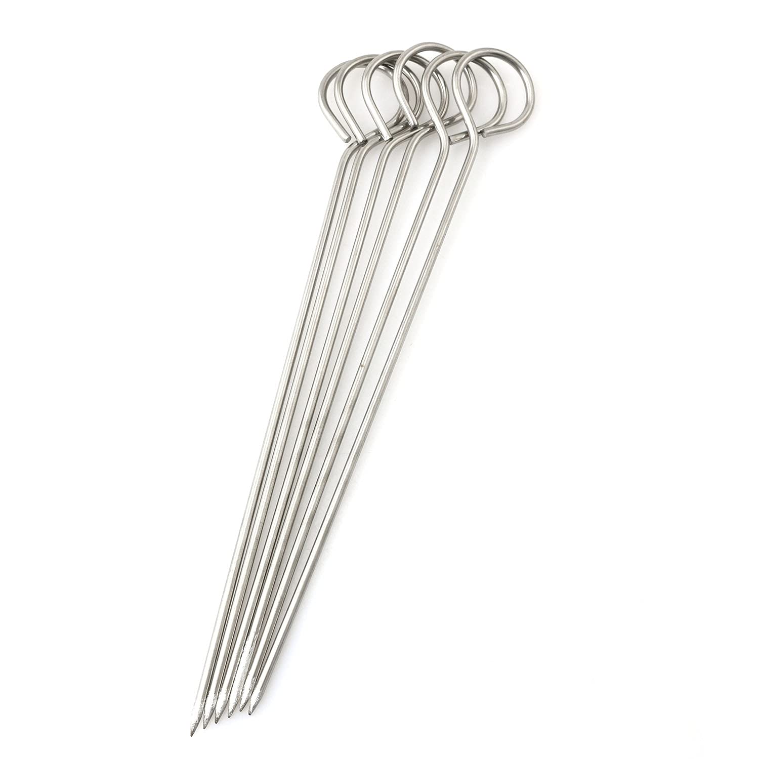PZRT Stainless Steel BBQ Skewers - 12pcs (6x6" & 6x8") for Roasting Turkey, Shish Kebab & Trussing - Silver