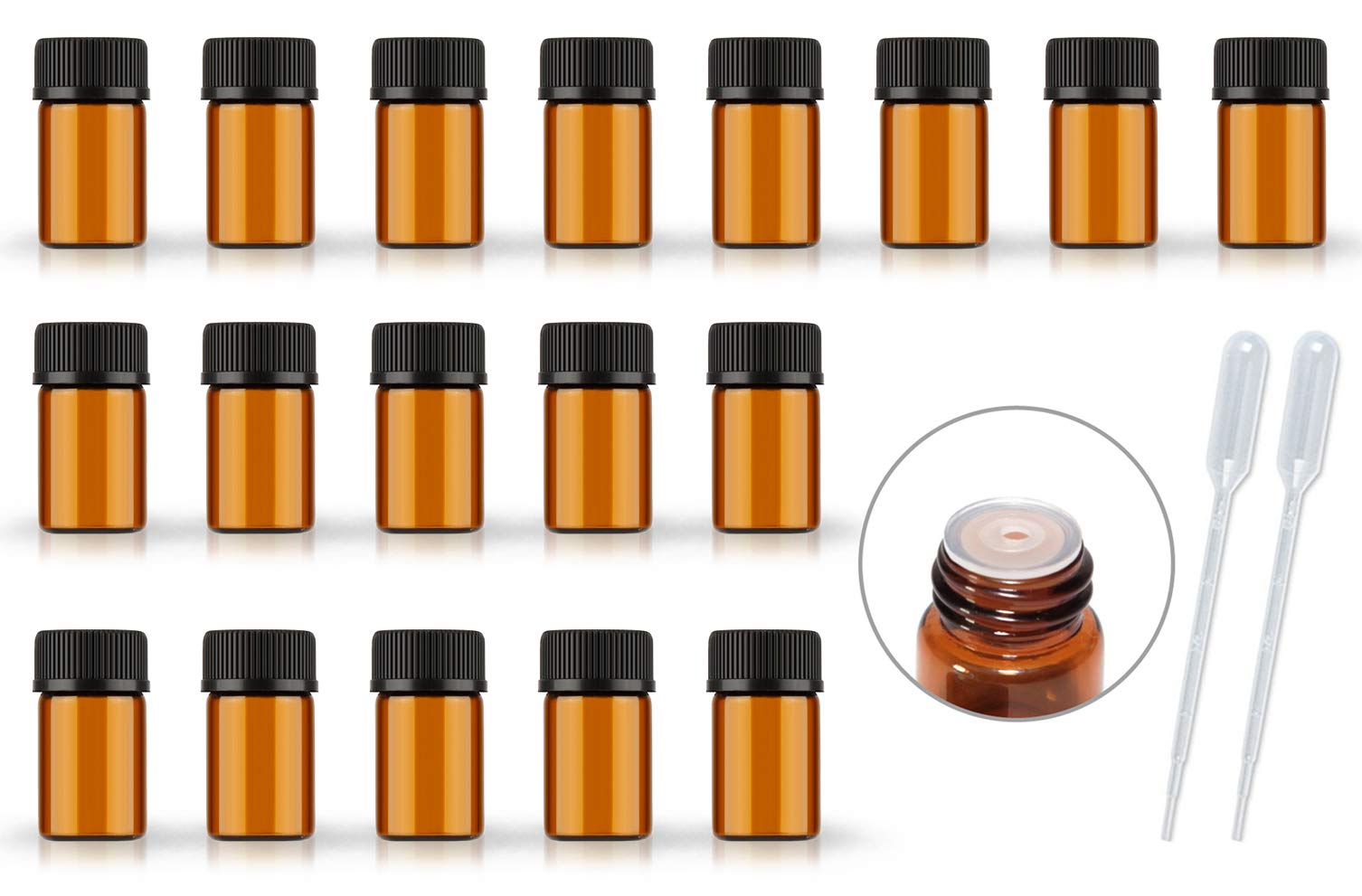 Afmnqz 50Pack Set 2Ml Amber Glass Bottle With Orifice Reducer And Cap Small Essential Oil Vials (2Ml)