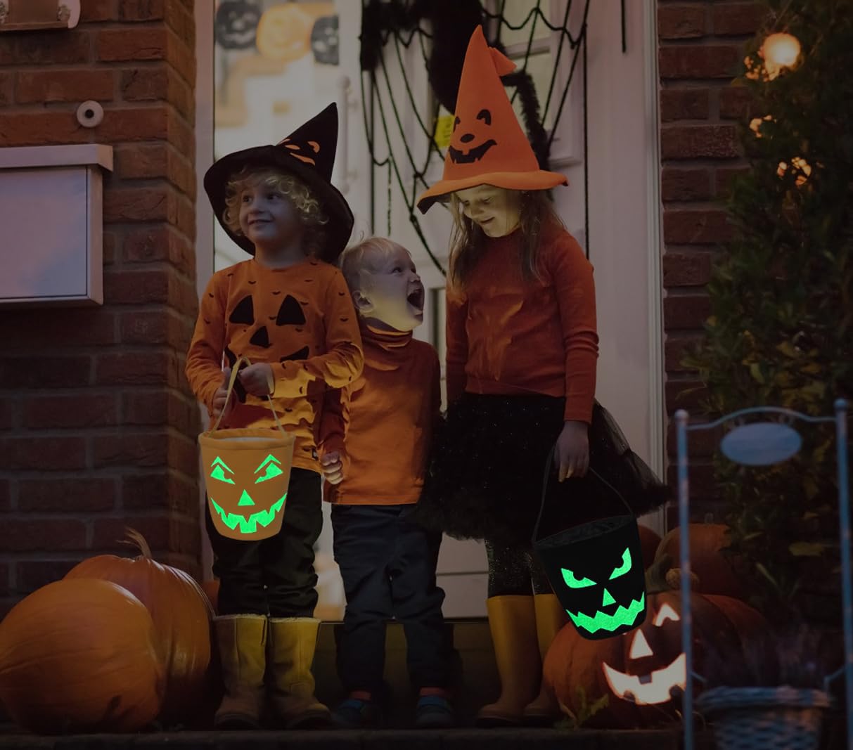 Vitalili 2Pcs Glowing Halloween Basket Pumpkin Halloween Bucket Multipurpose Pumpkin Bucket Trick Or Treat Bucket Halloween Cand