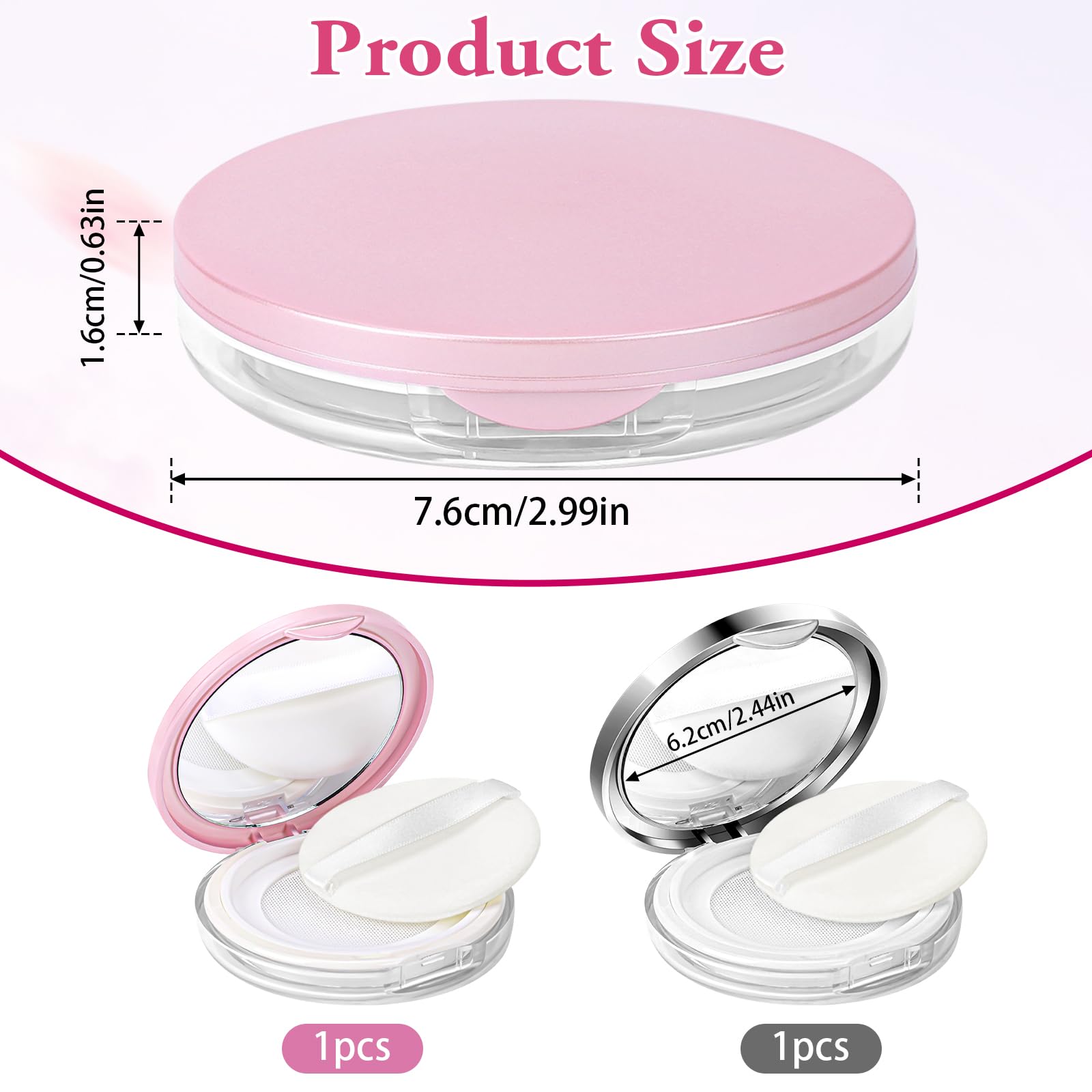 2 Pcs Loose Powder Container With Puff 0.17/0.7 Oz Refillable Empty Powder Compact Makeup Powder Travel Container Case Portable