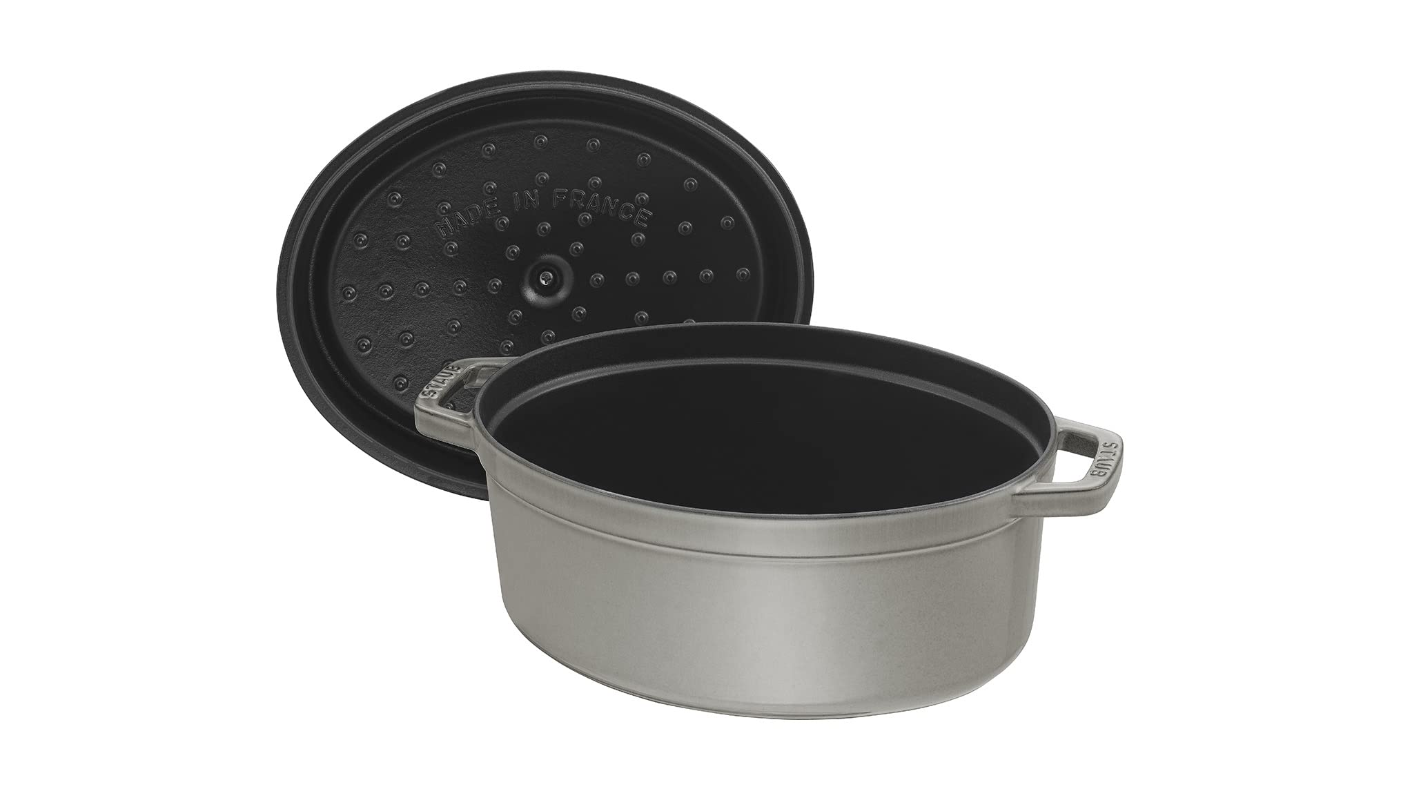 Staub La Cocotte Oval 40509-320 Pico Cocotte Oval Gray 12.2 Inches (31 Cm) Large Two-Handed Cast Enameled Pot, Induction Compati