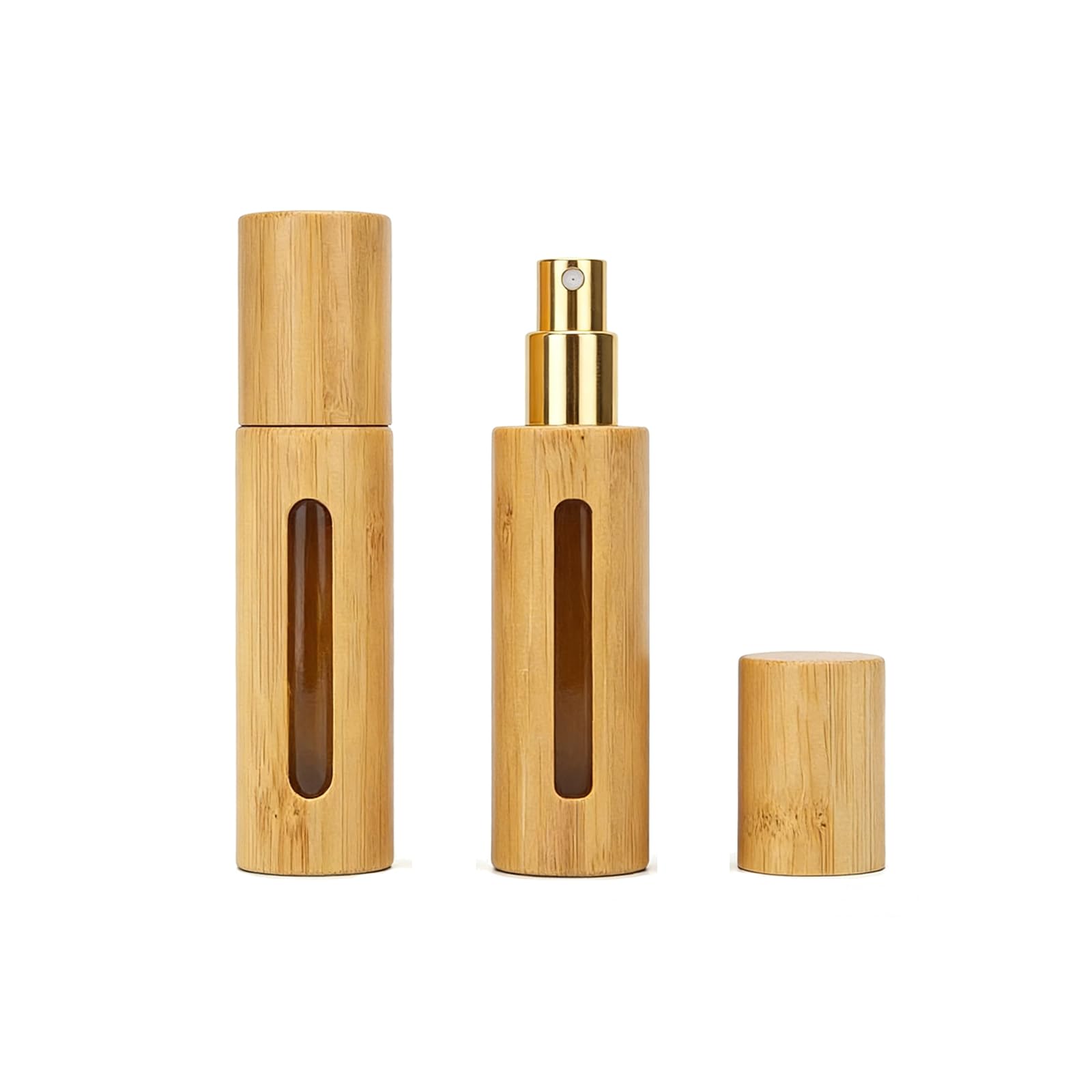 Happyupcity 2Pcs 10ml/0.33oz Empty Bamboo Spray Bottles with Glass Interior Refillable Mini Perfume Sample Vial Fragrance Contai