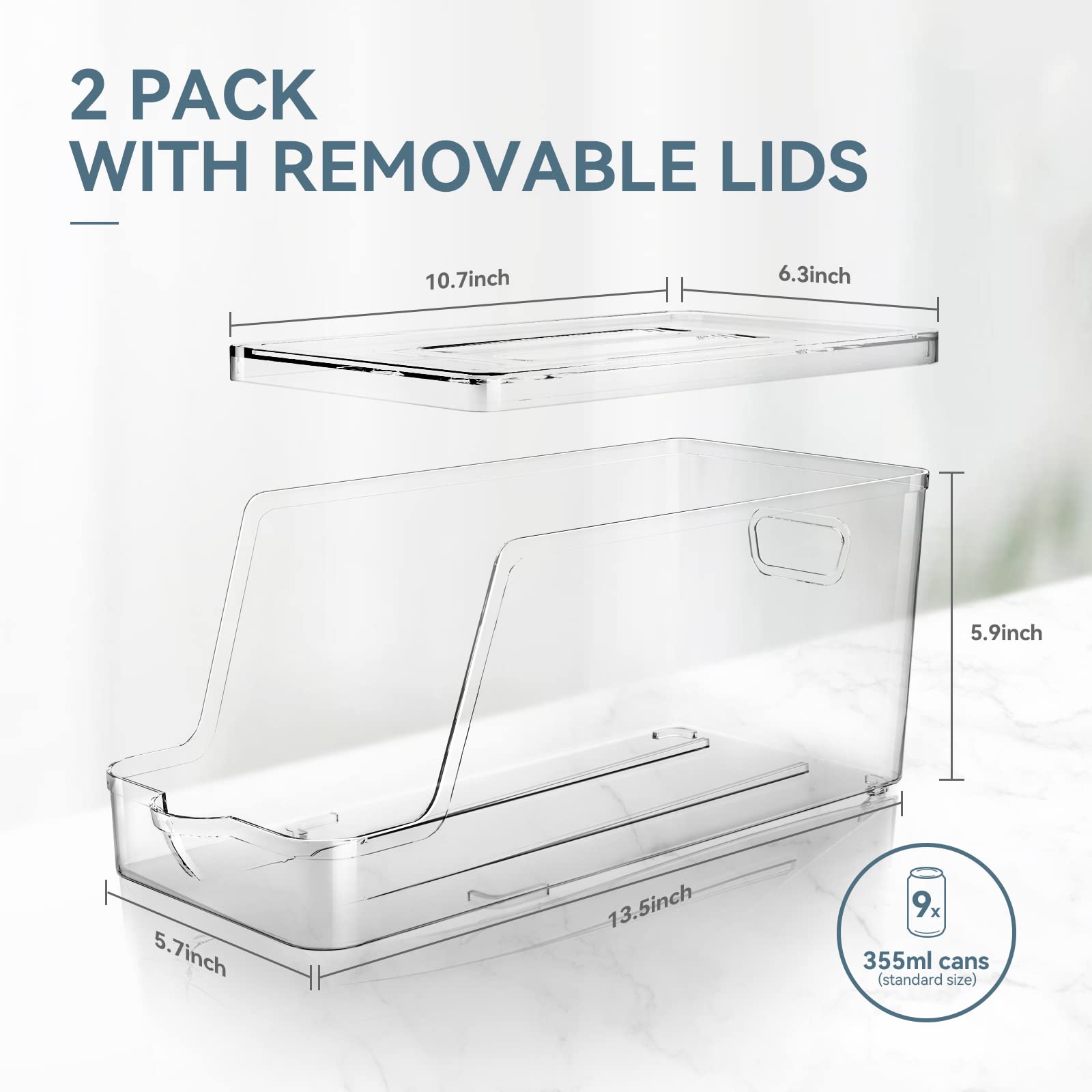 Soda Can Dispenser For Refrigerator With Lids, Stackable Drink Organizer For Fridge, Clear Plastic Refrigerator Organizer Bins,