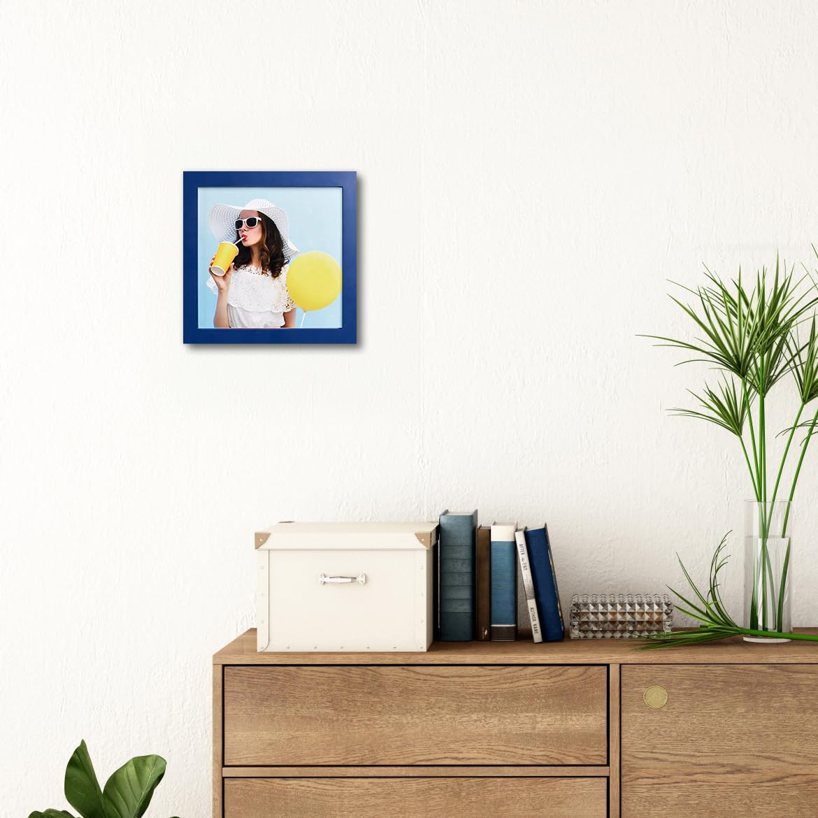 wyooxoo 8x8 Picture Frames Set of 4 Dark blue Solid Wood Photo Frames Colorful Frame with HD Plexiglass, Wall or Tabletop Displa