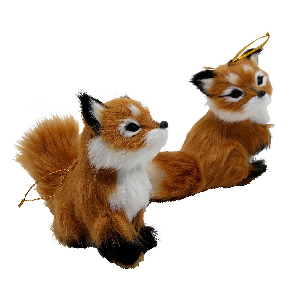 Kurt S. Adler Kurt Adler 4.5-Inch Plush Set of 2 Fox Ornaments, Brown, 2 Piece