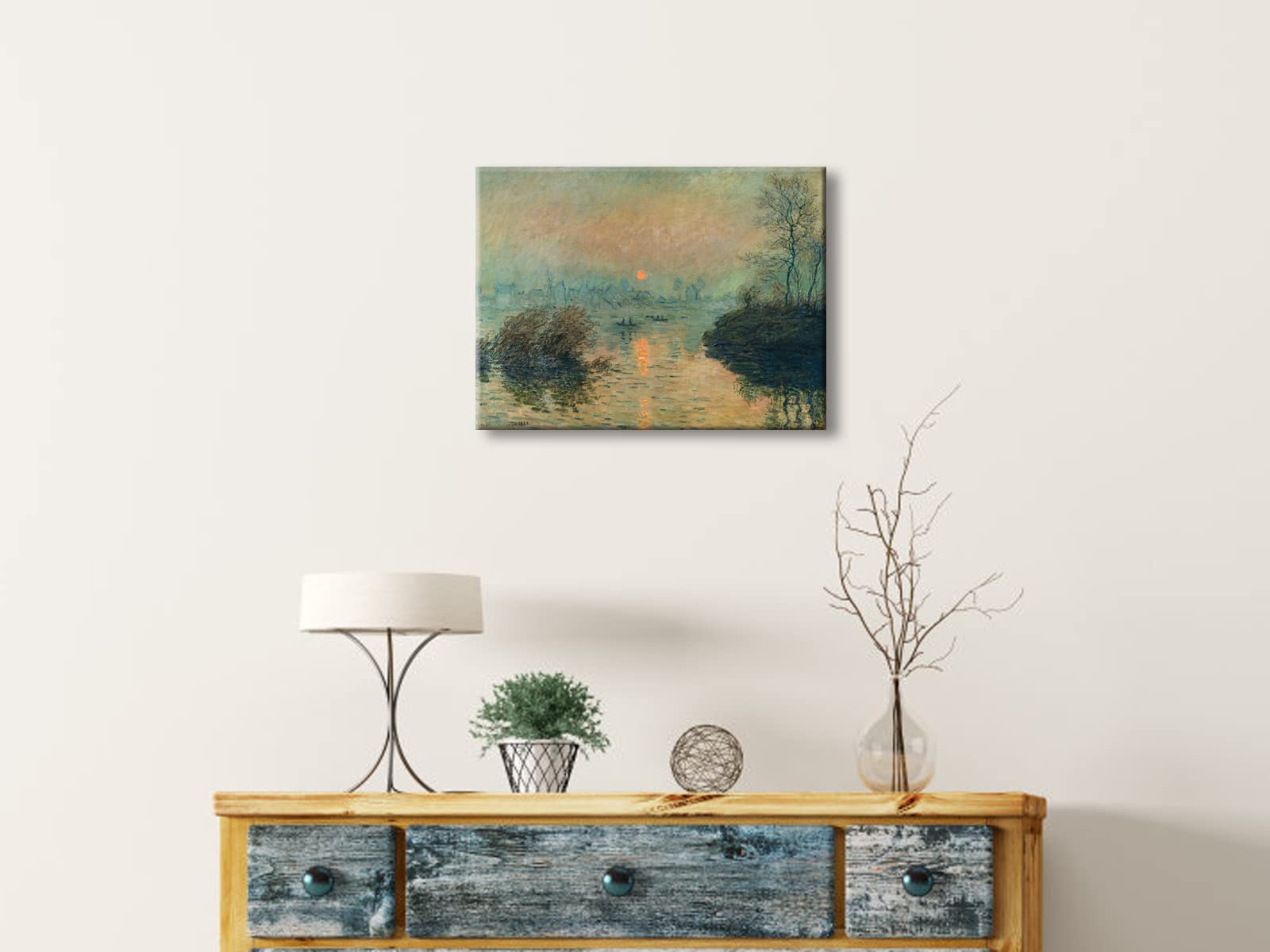 Wieco Art Canvas Wall Art Sunset On The Seine At Lavacourt, Winter Effect By Claude Monet Oil Paintings Canvas Prints Landscape