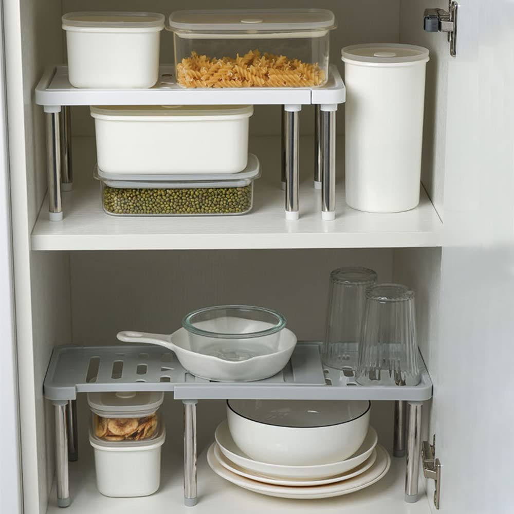 Expandable Cabinet Organizer Shelf, 13.8 x 6.9 x 5.9 in kitchen Cupboard Organizer, Free Standing Spice Rack, Retractable Storag