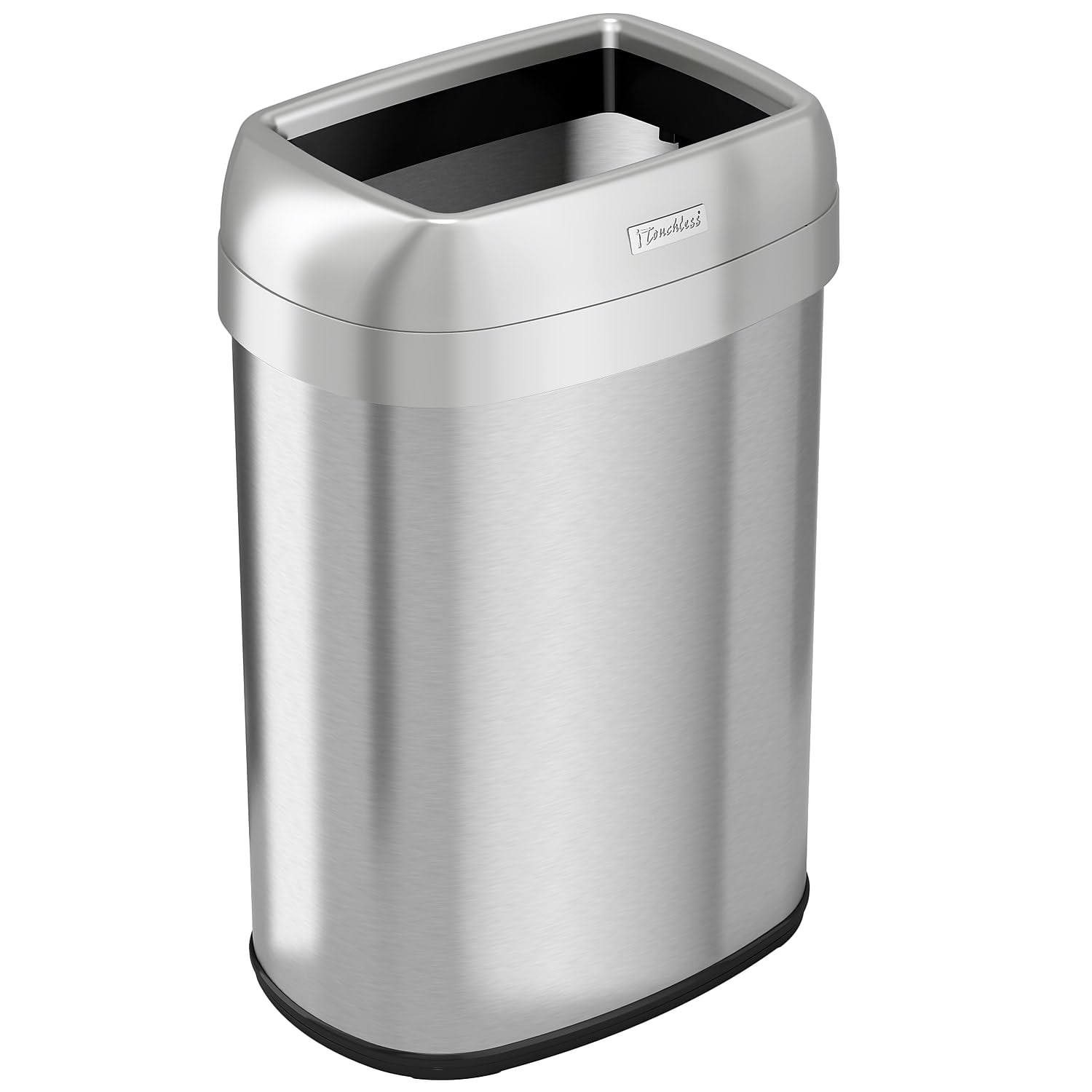 Itouchless 13 Gallon Open Top Kitchen Trash Can Recycling Bin With Double Odor Filters, Elliptical Commercial Grade Stainless St
