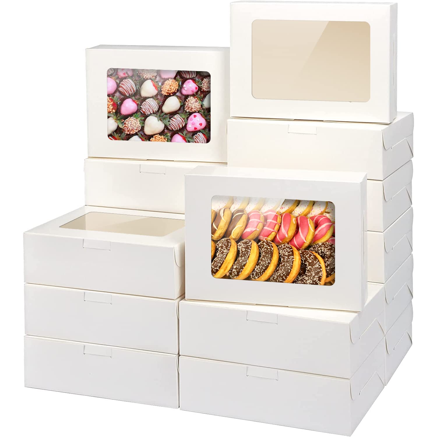 VANKUTL 8x6x2.5In 20pcs White Cookie Boxes with Window, Pastry Boxes for Gift Giving, Treat Boxes for Bread, Donuts, Valentines