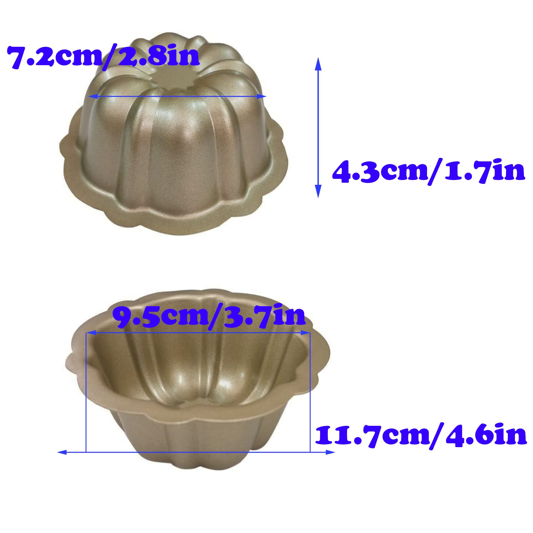 Mantouxixi 4 Pack Gold Color Mini Bundt Cake Pan, 4 Inch Nonstick Fluted Tube Cake Pans, Oven Baking Mold Metal Round Pumpkin Sh