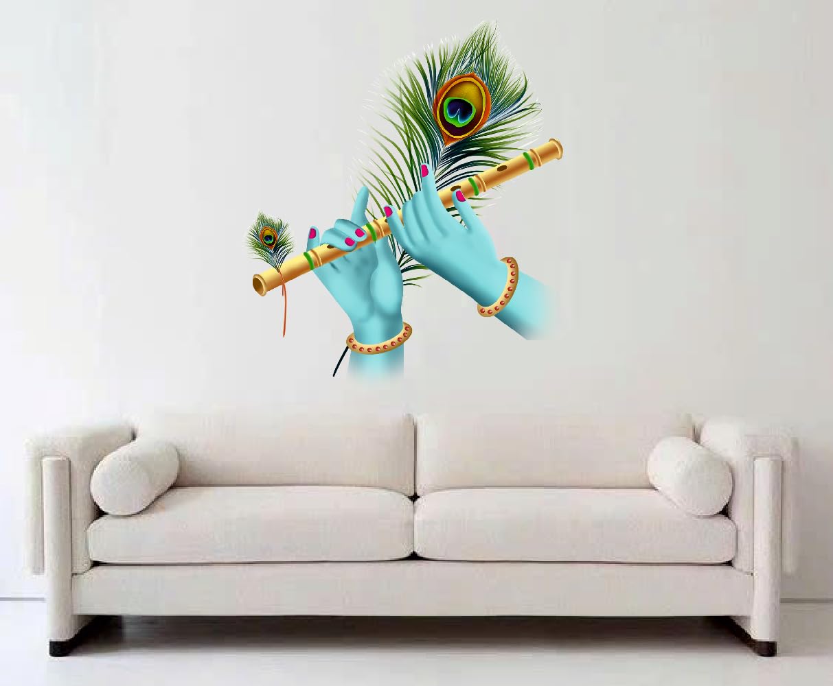 Akki Wold Krishna Flute in Hands Vinyl Wall Sticker for Living Room, Bedroom, Kids Room Sticker Size - 40Cm X 48 Cm