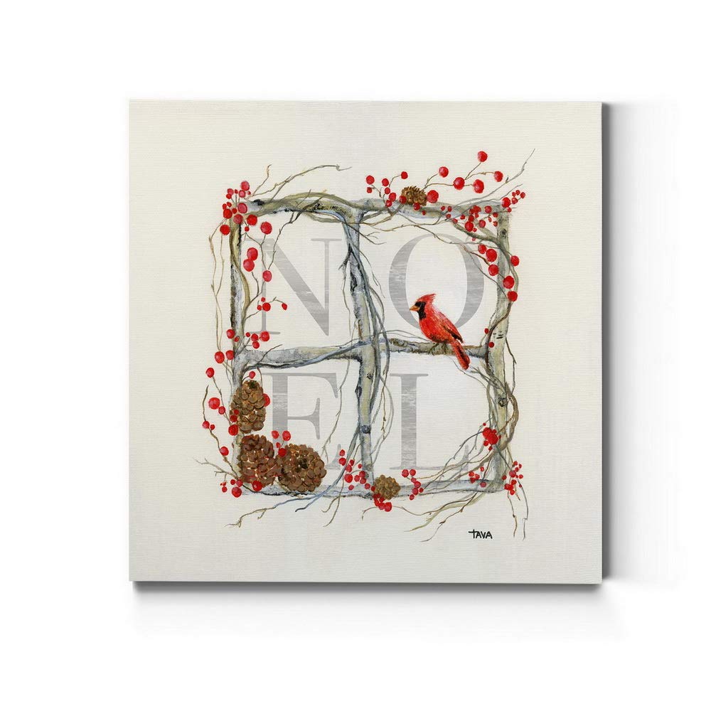Renditions Gallery Noel Window Wall Art, Christmas & Winter Artwork, Red Holly Berries & Cardinal, Pinecones, Premium Gallery Wr