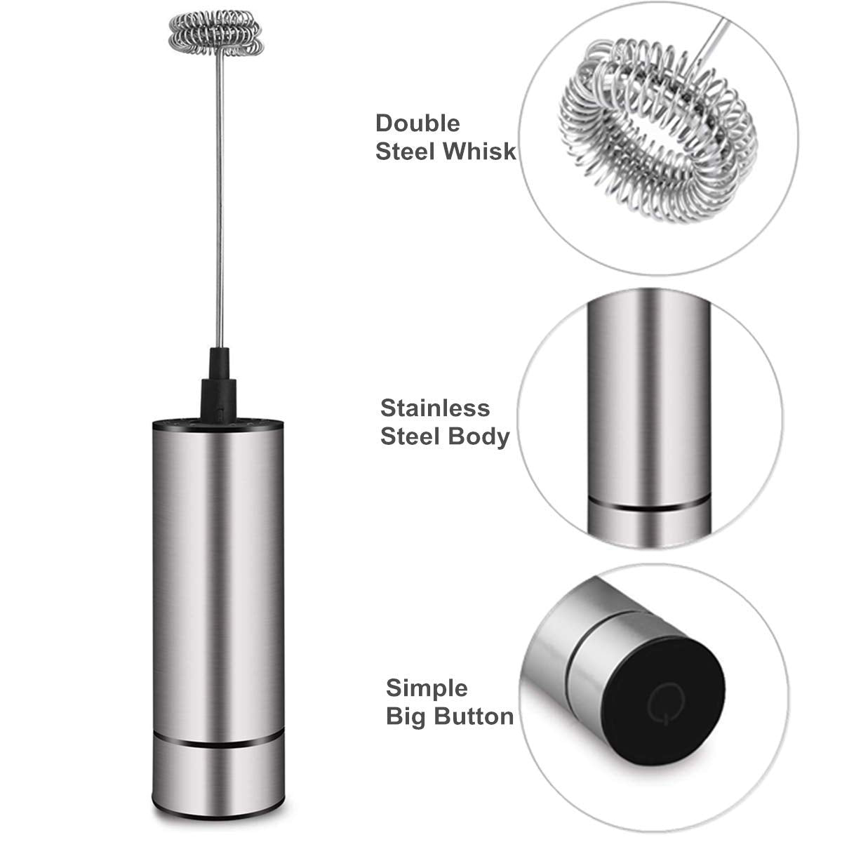 Milk Frother Handheld Battery Operated, Coffee Frother For Milk Foaming, Latte/Cappuccino Frother Mini Frappe Mixer For Drink, H