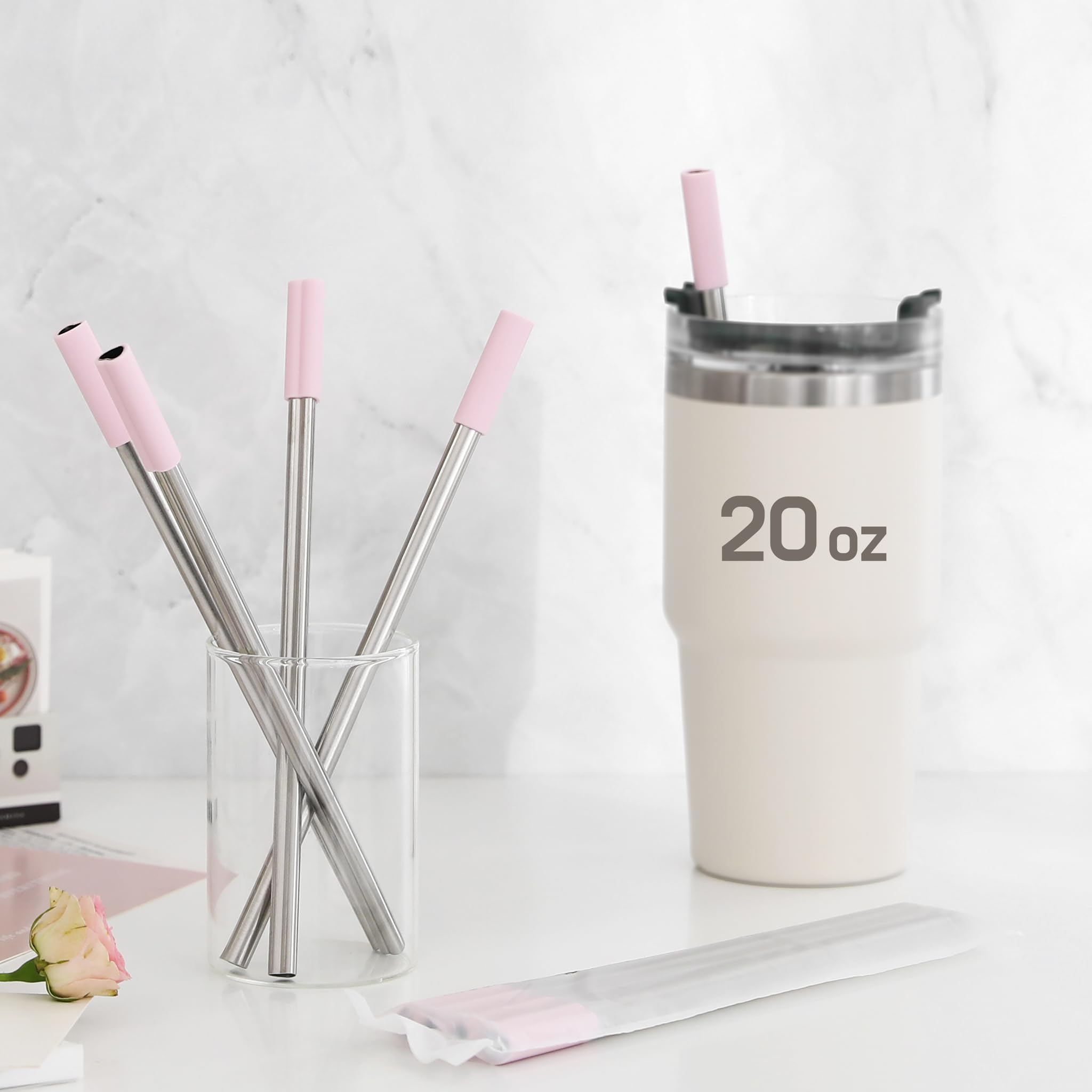 The Best Moon Heart Shaped Stainless Steel Reusable Metal Straws With Pink Silicone Tips (Set Of 4 Straws) For Coffee Tumbler 20