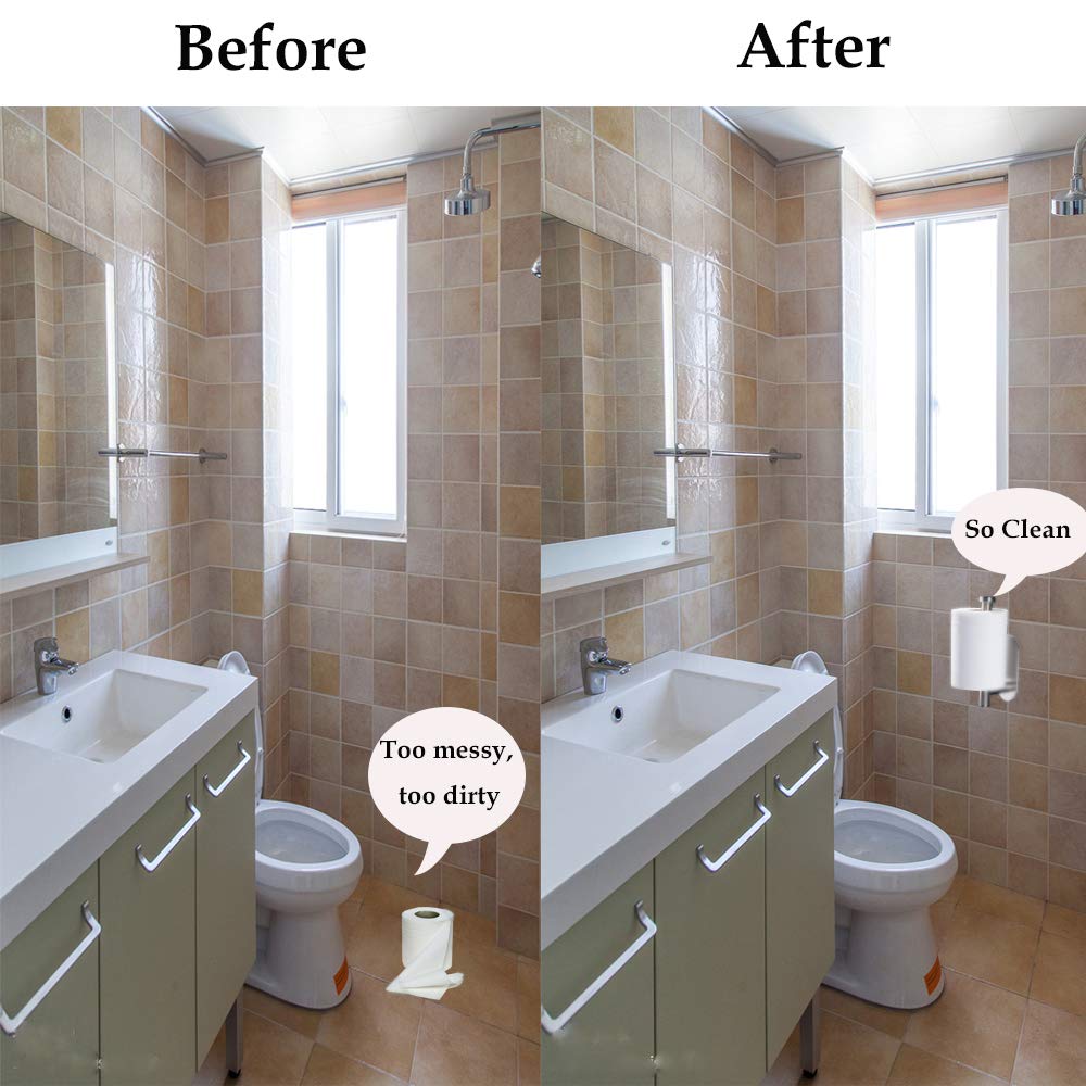 Cerekony Adhesive Toilet Paper Holder, Roll Holder Small Space For Kitchen Bathroom Utility Hooks Stick On Wall Stainless Steel